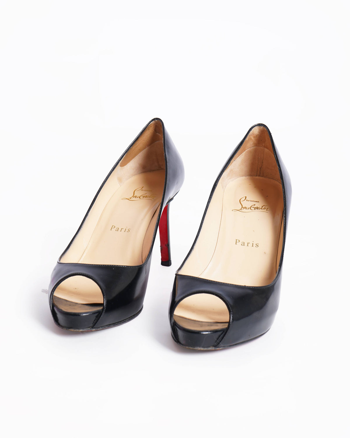 Christian Louboutin Peep Toe Pumps In Black Patent Leather