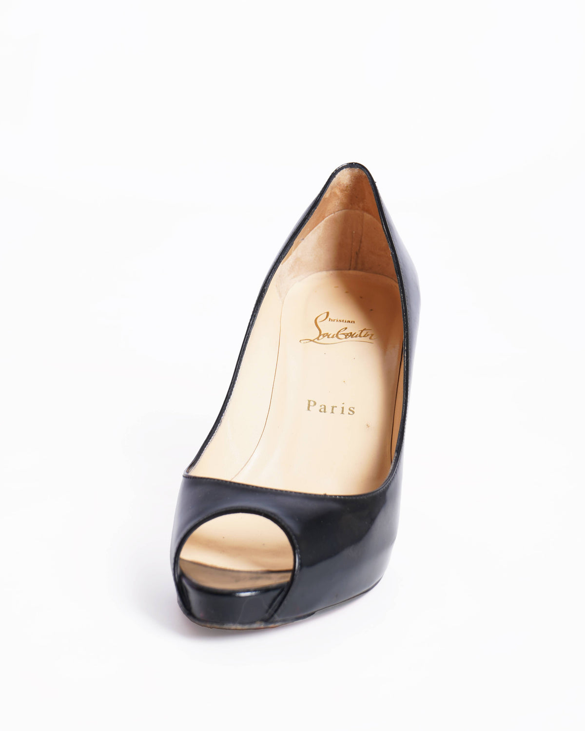 Christian Louboutin Peep Toe Pumps In Black Patent Leather