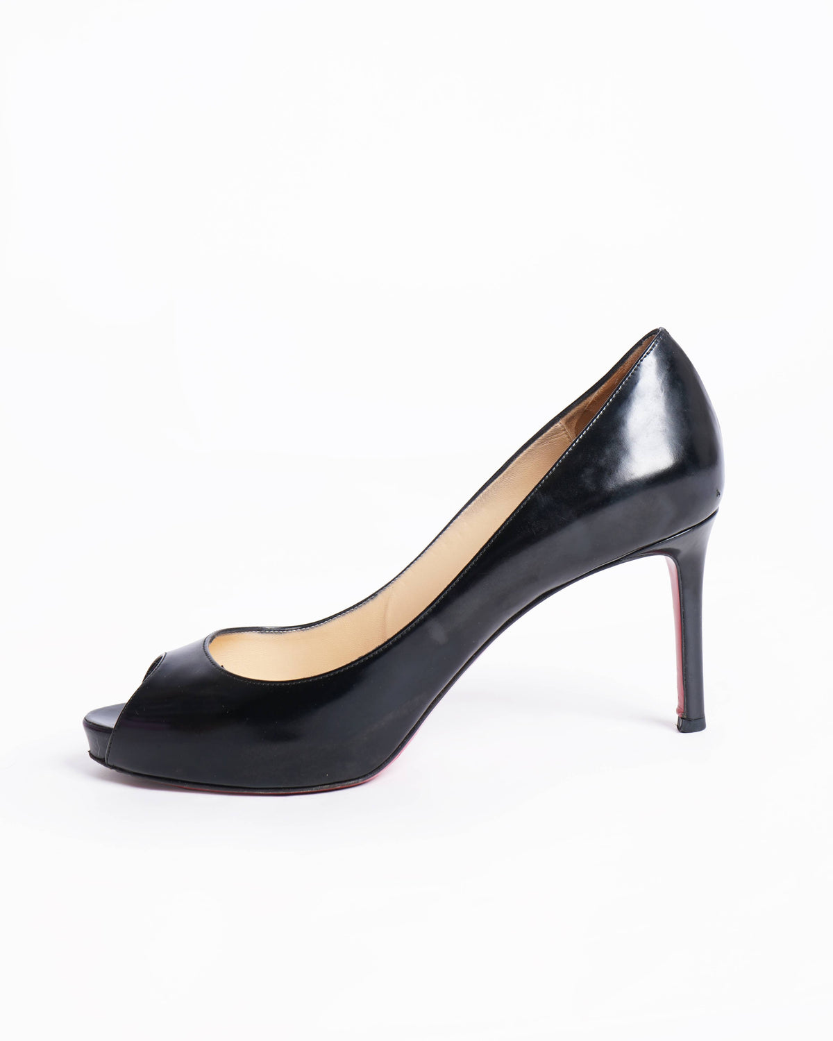 Christian Louboutin Peep Toe Pumps In Black Patent Leather