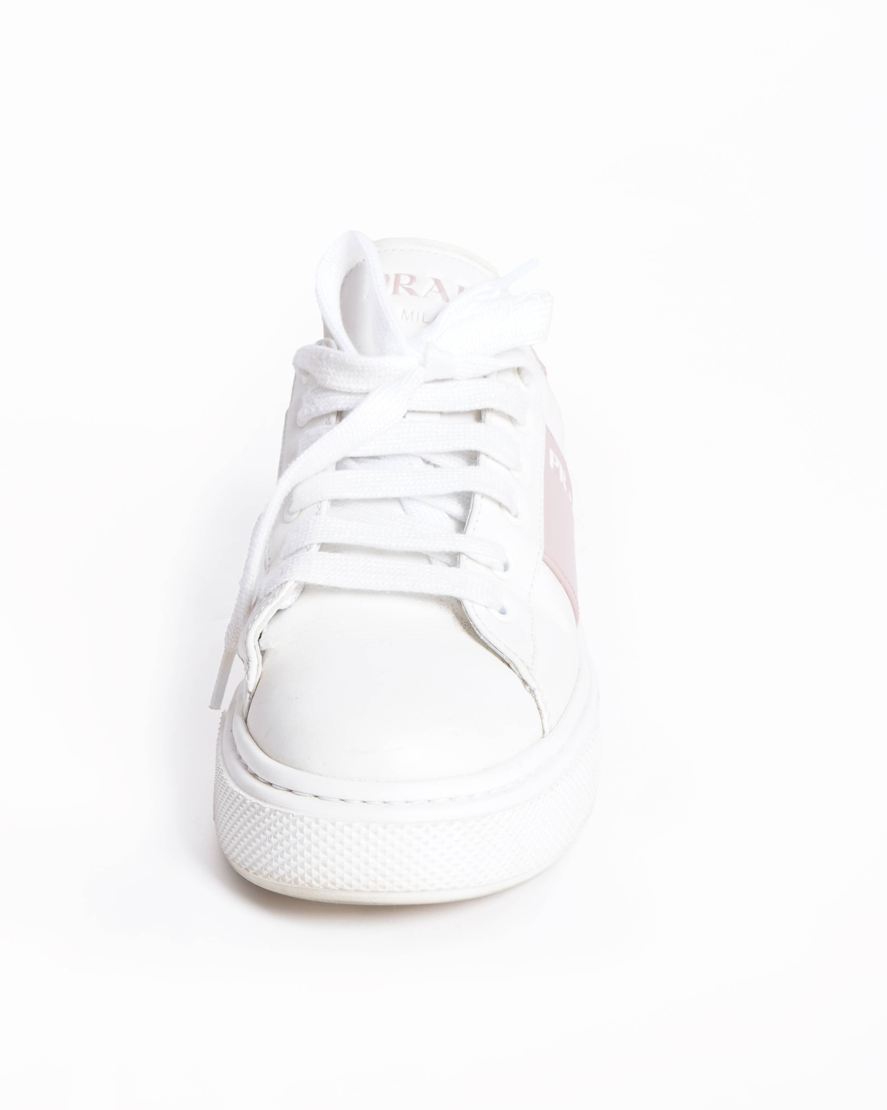 Prada women's pink and white trainers