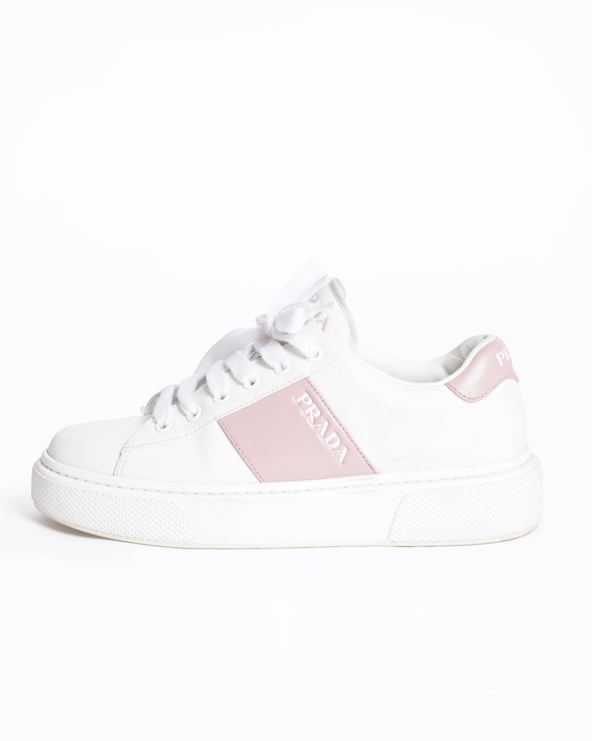Prada women's pink and white trainers