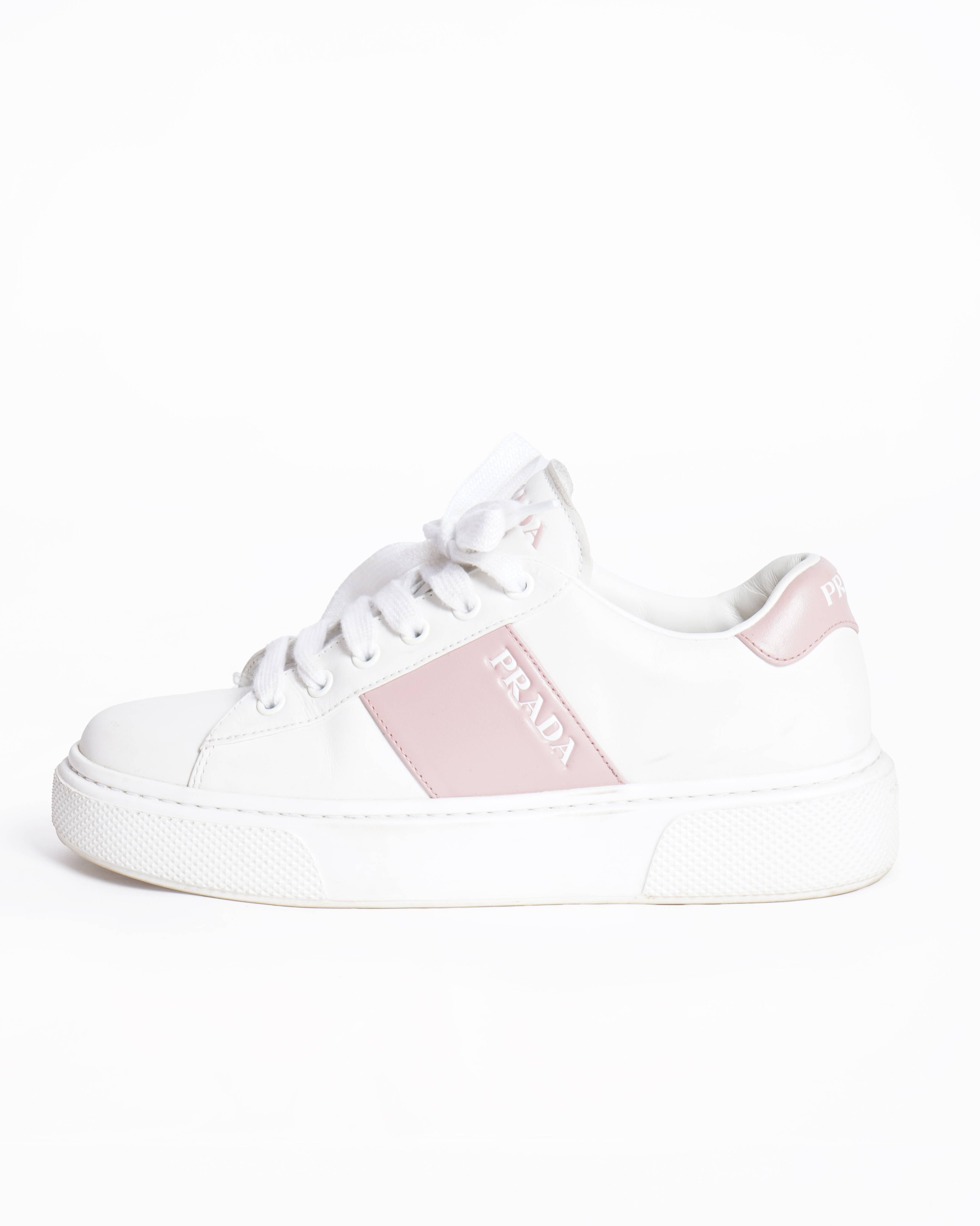 Prada women's pink and white trainers