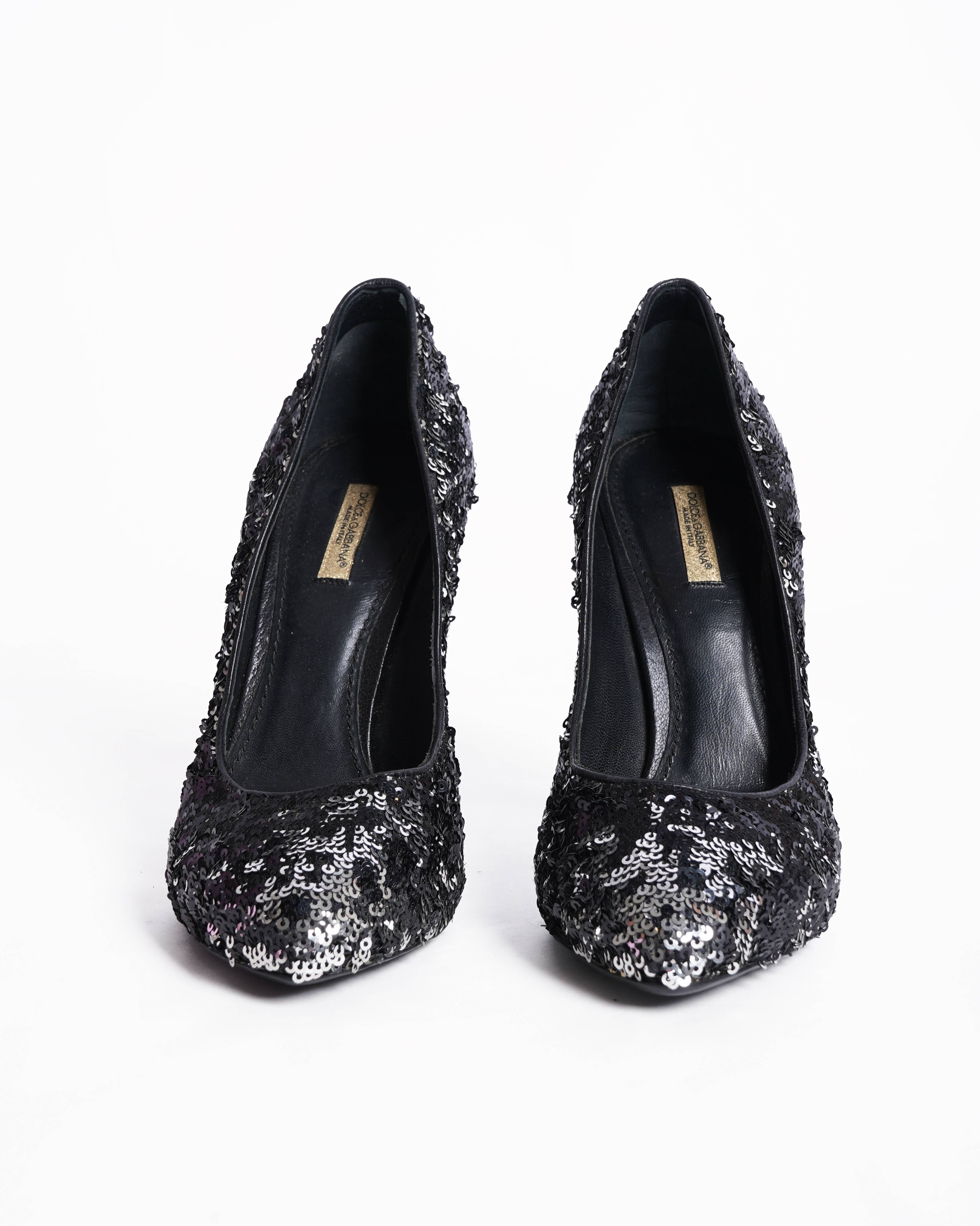 Dolce & Gabbana black and silver sequin pumps