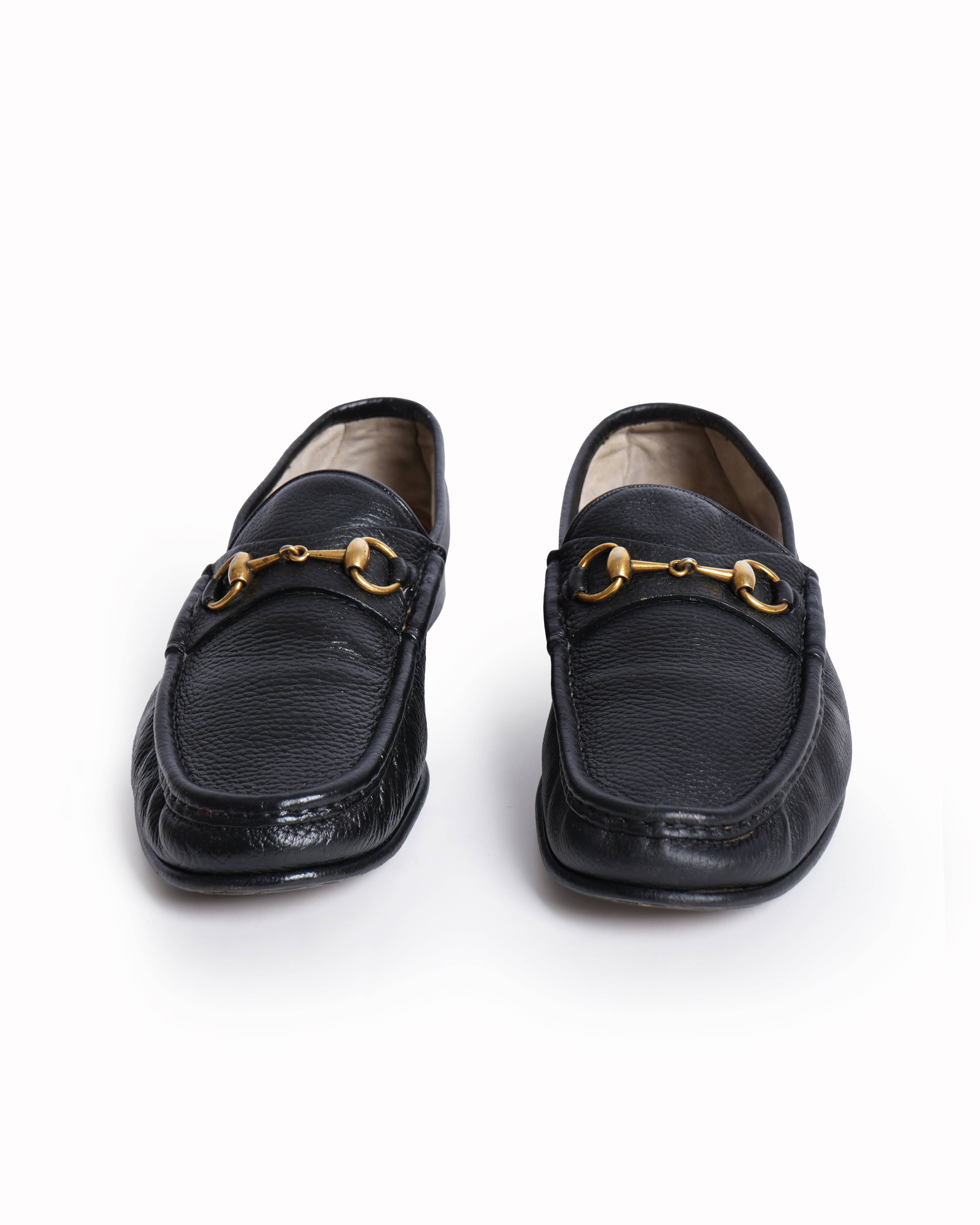 Gucci pebbled leather black Horsebit loafers