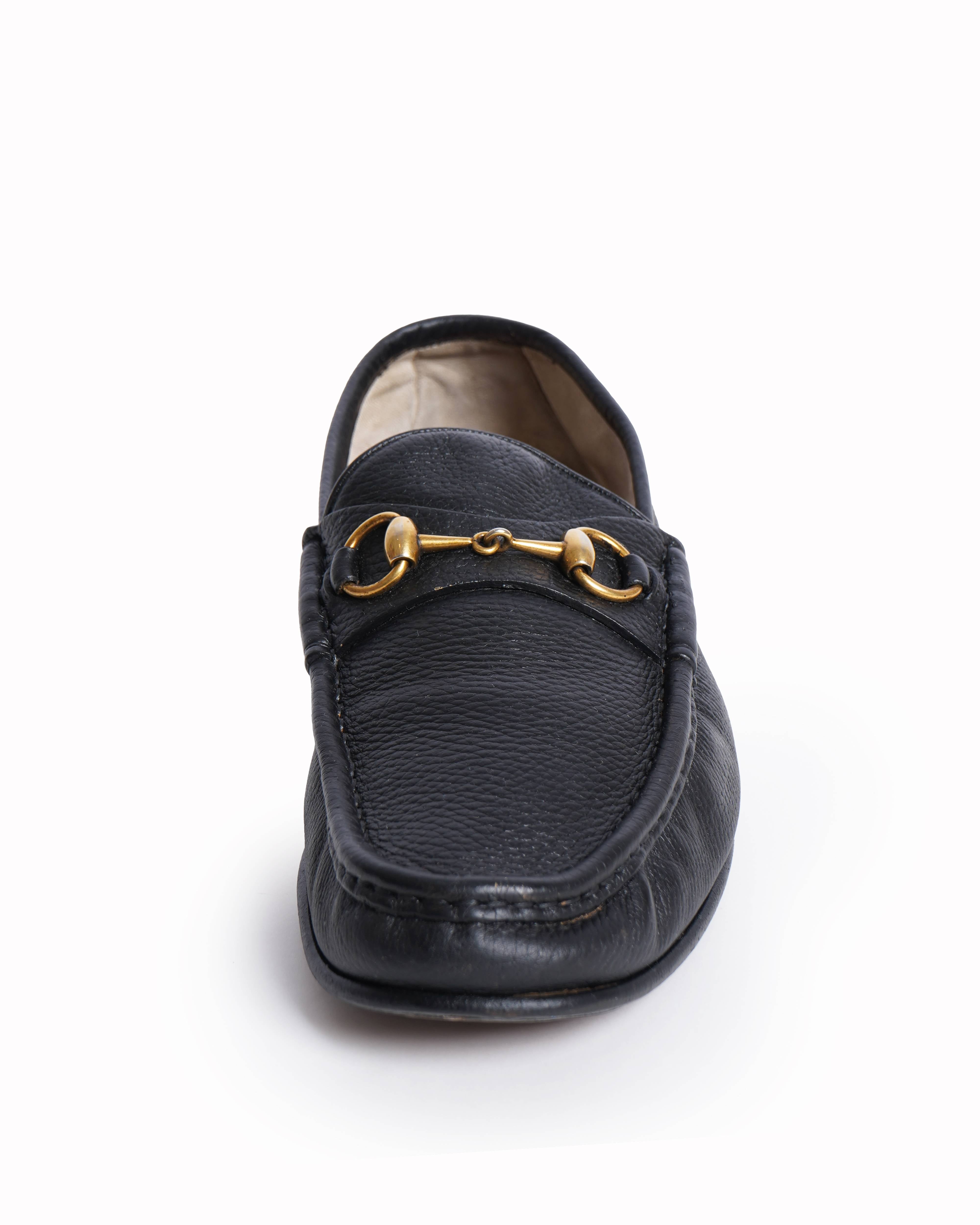 Gucci pebbled leather black Horsebit loafers