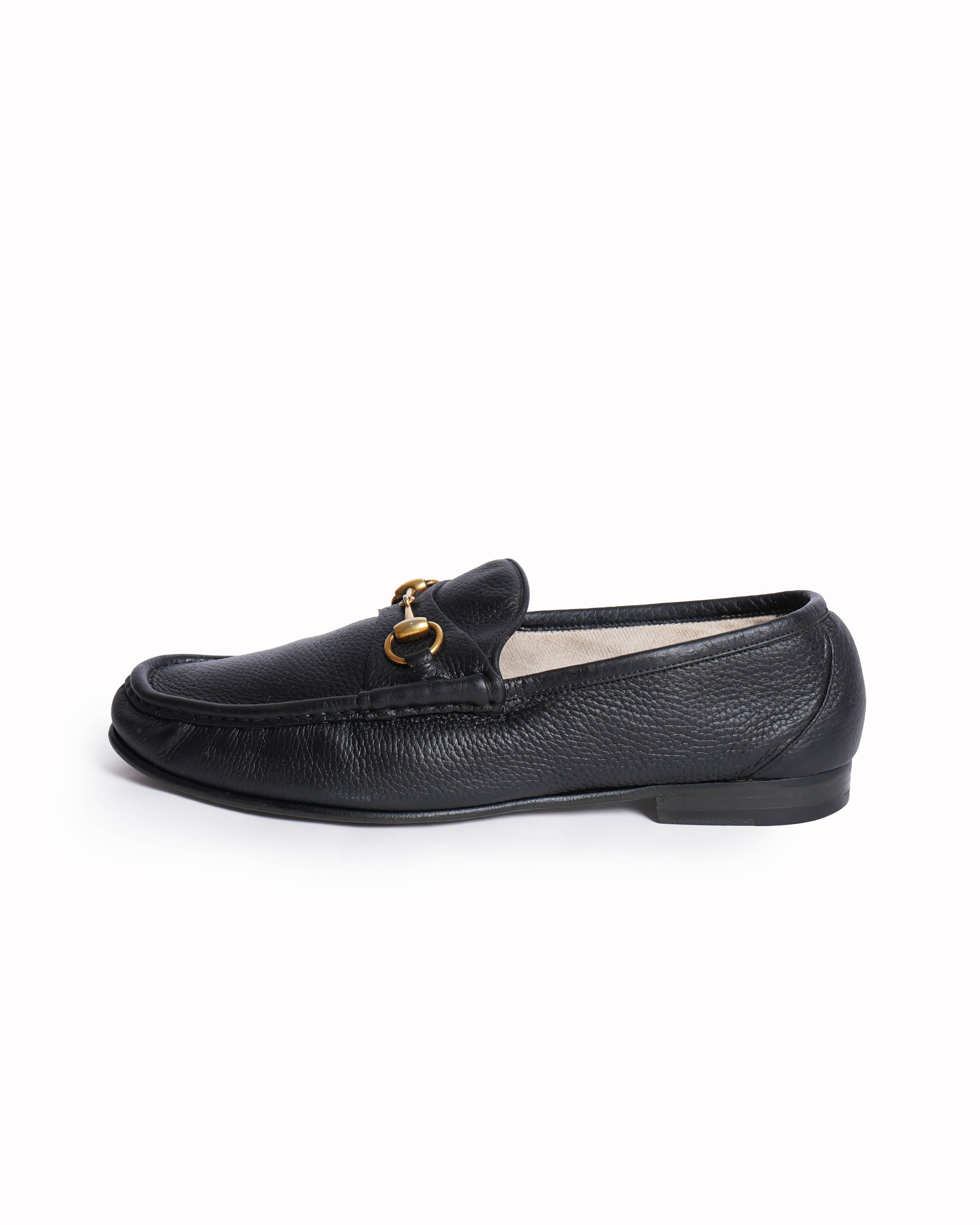 Gucci pebbled leather black Horsebit loafers