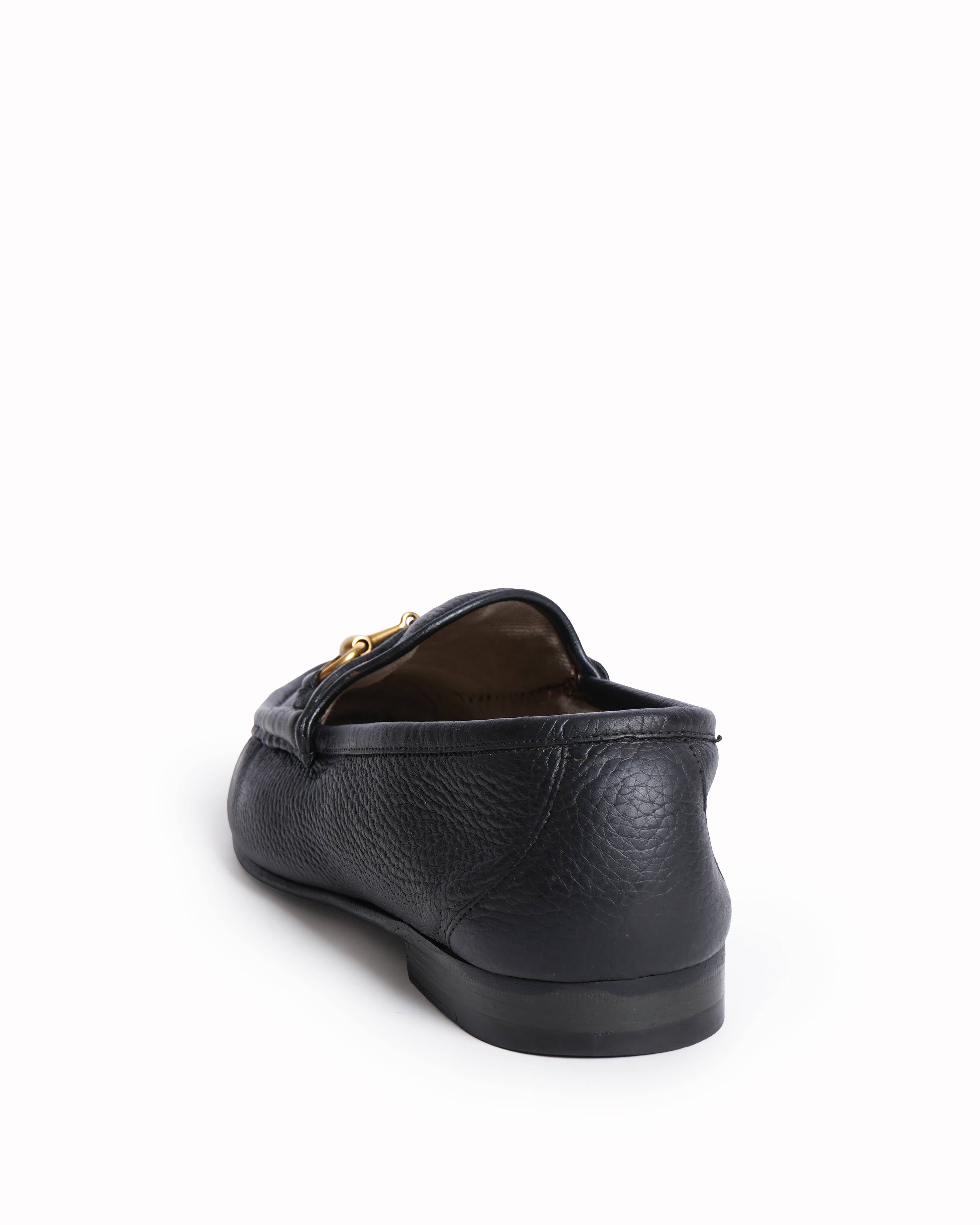 Gucci pebbled leather black Horsebit loafers