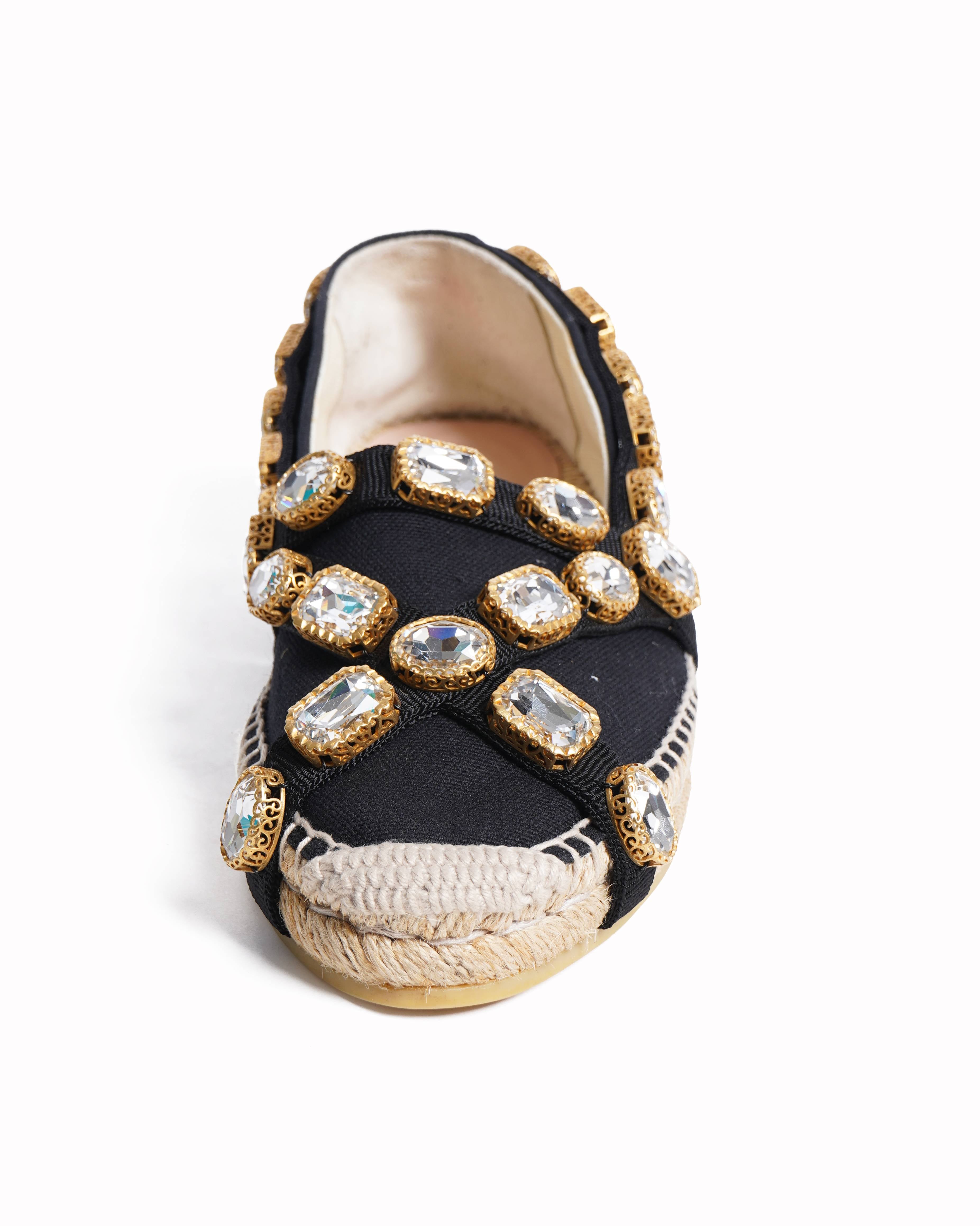 Gucci black canvas pepita crystal embellished Espadrilles