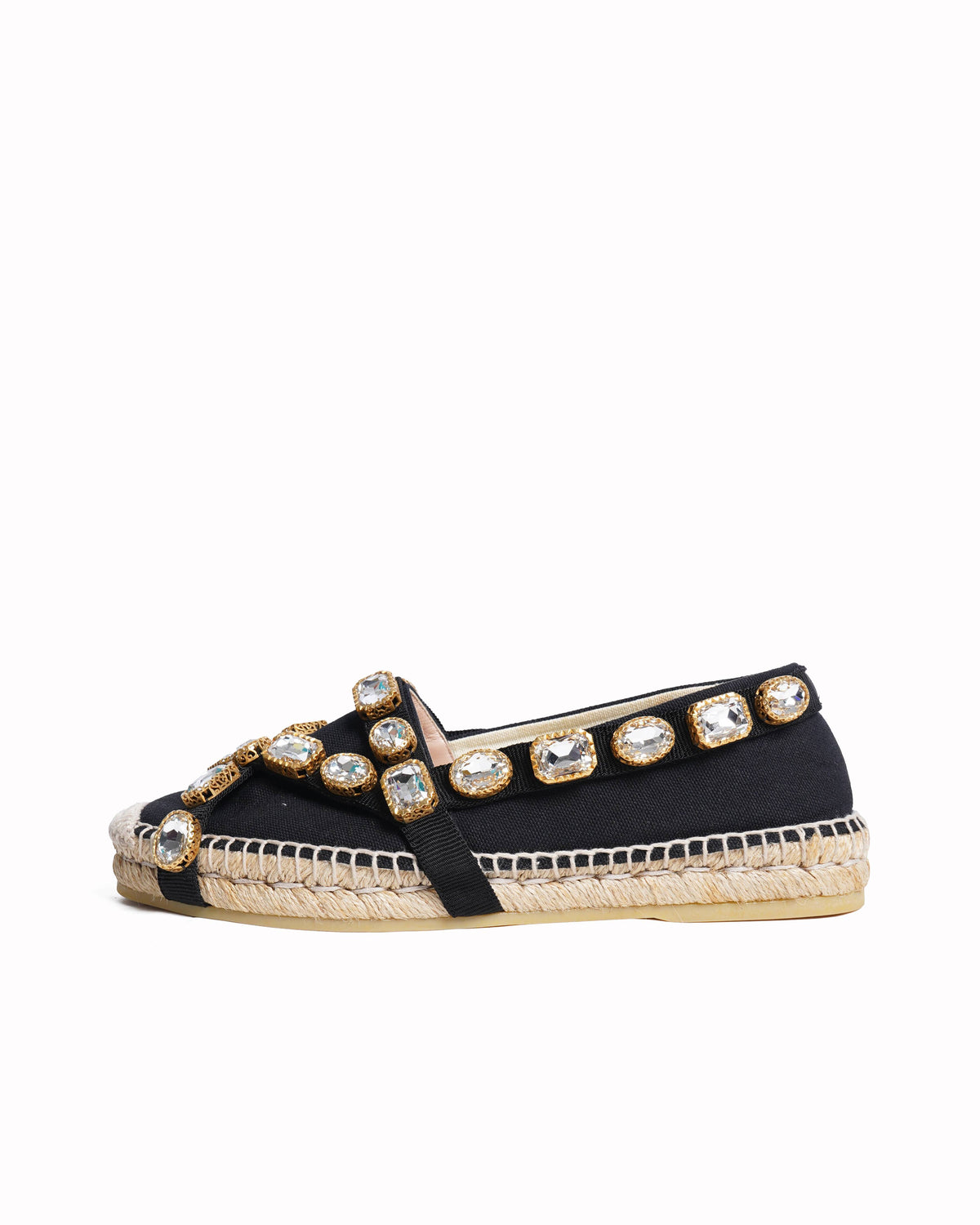 Gucci black canvas pepita crystal embellished Espadrilles