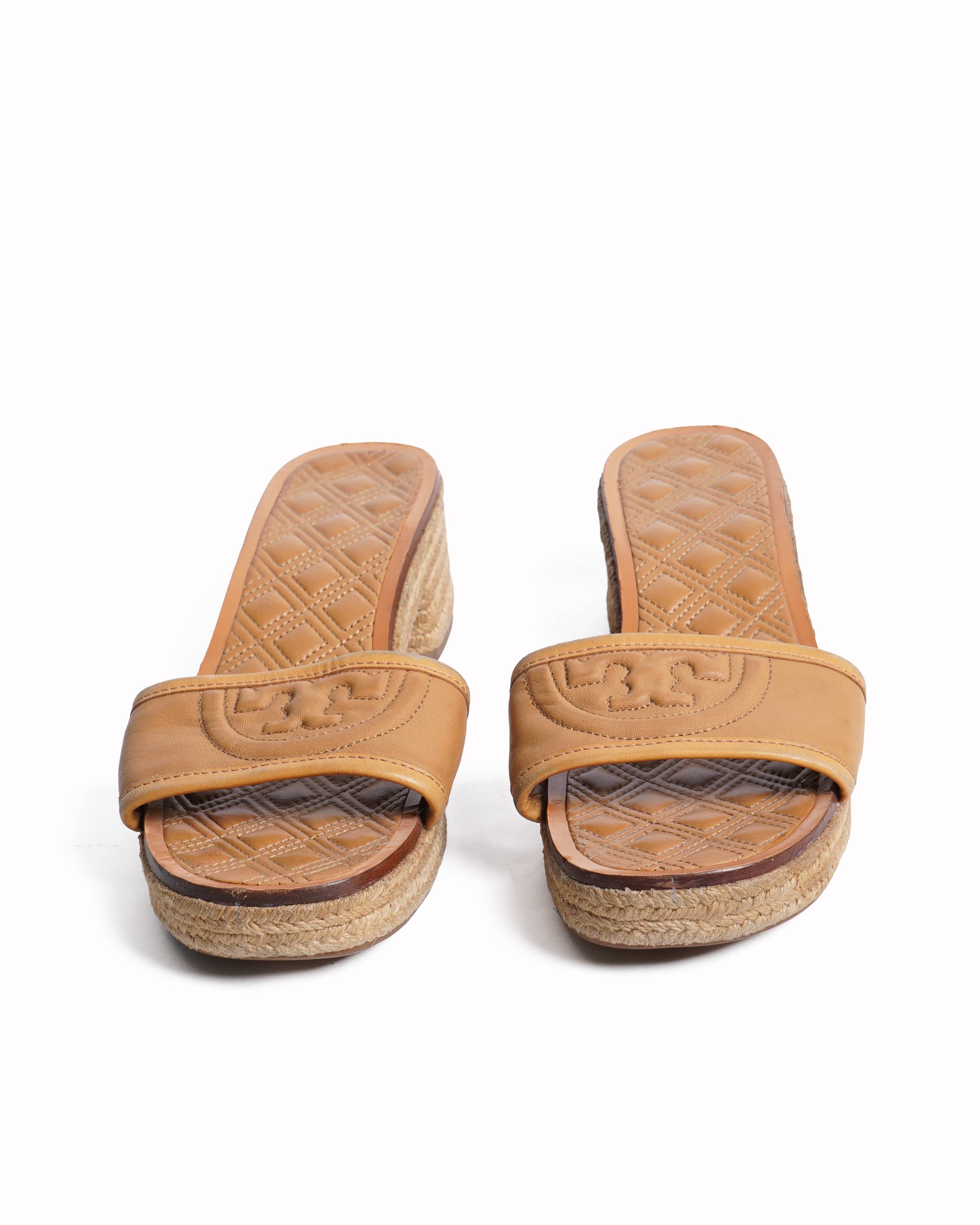 Tory Buch Tan Quilted Platform Heels