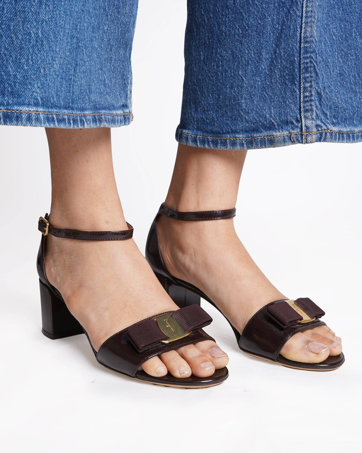 Salvatore Ferragamo Ankle Strap Block Heel Brown