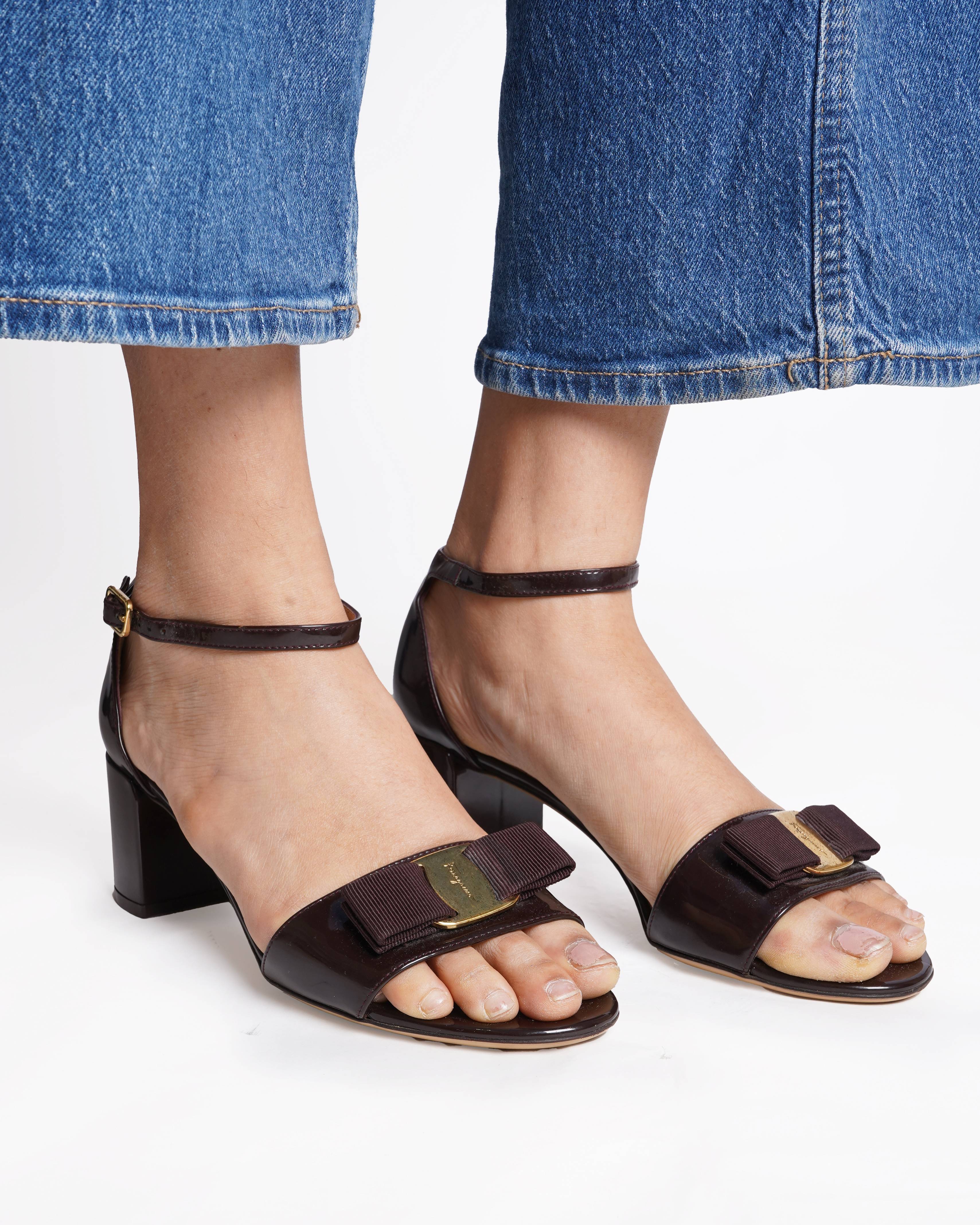 Salvatore Ferragamo Ankle Strap Block Heel Brown