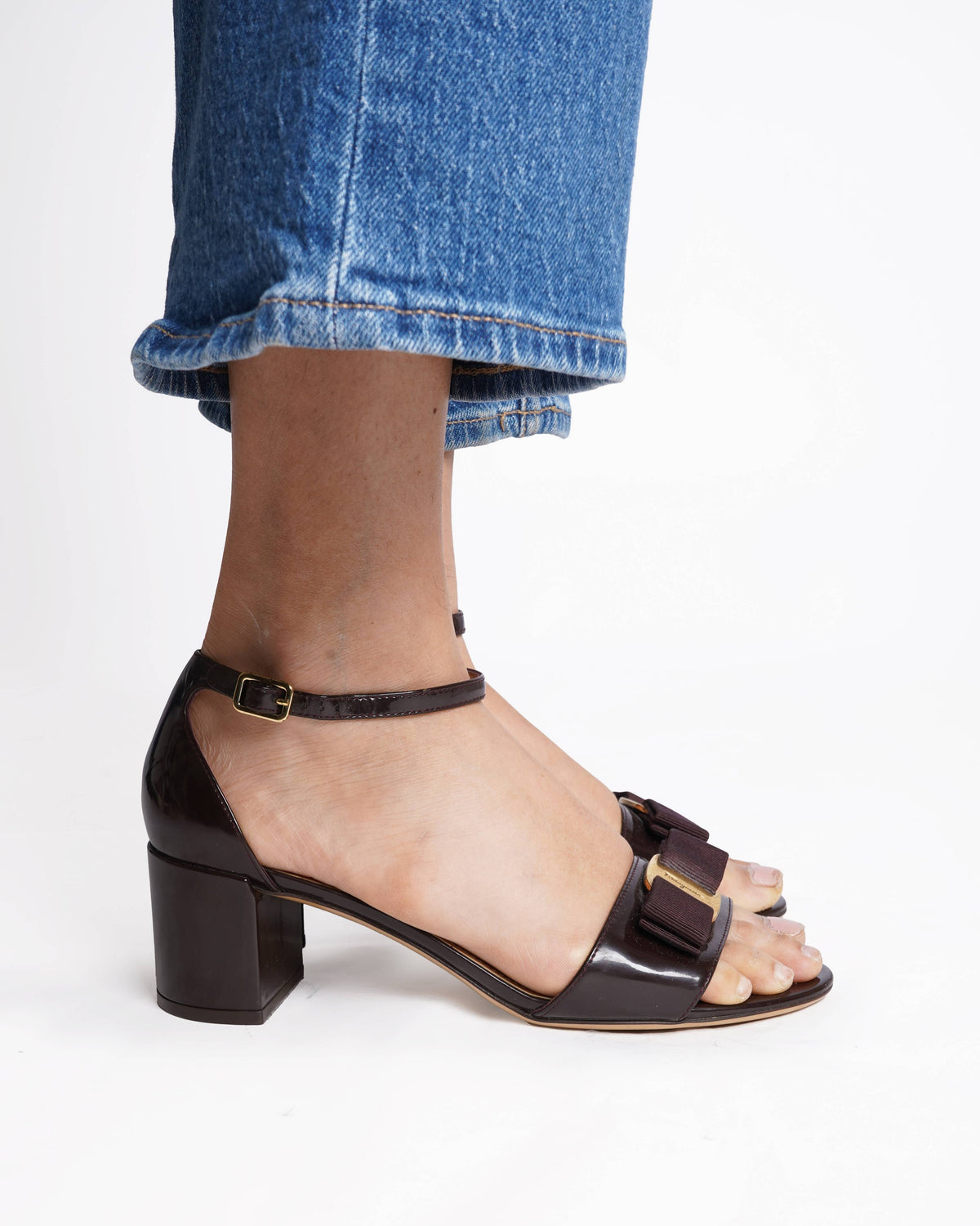 Salvatore Ferragamo Ankle Strap Block Heel Brown
