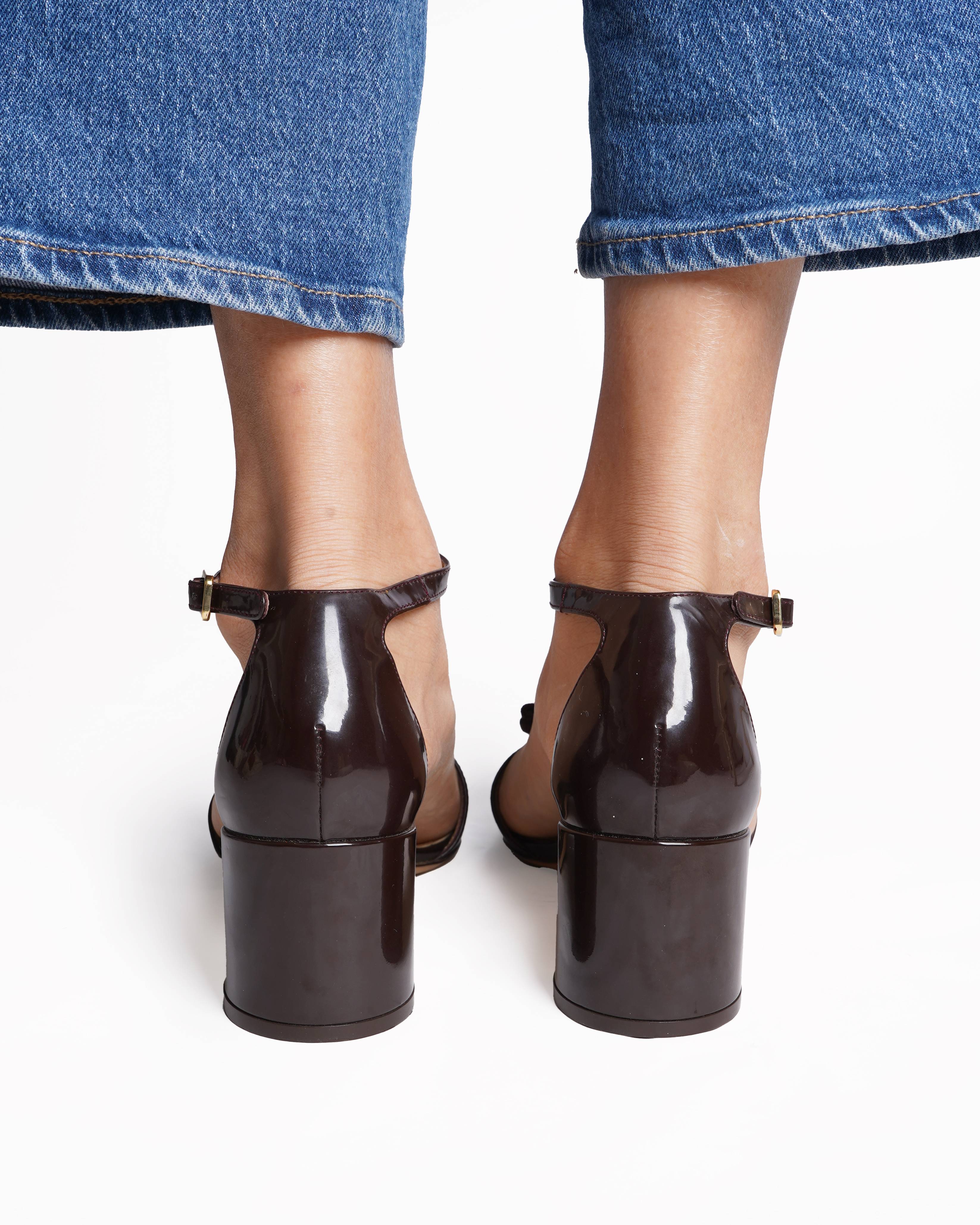 Salvatore Ferragamo Ankle Strap Block Heel Brown