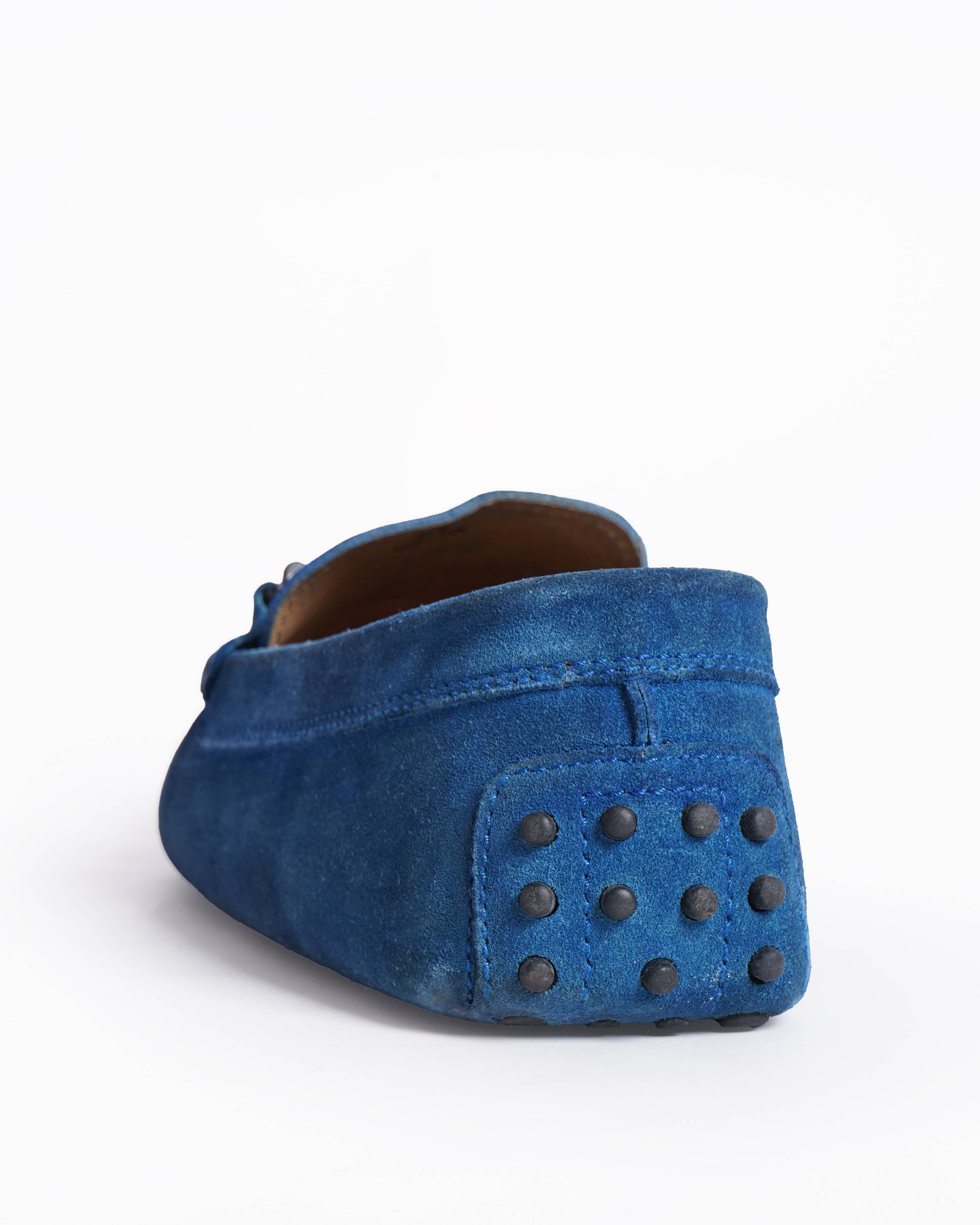 Tod's Blue Suede Leather Double T Slip On Loafers