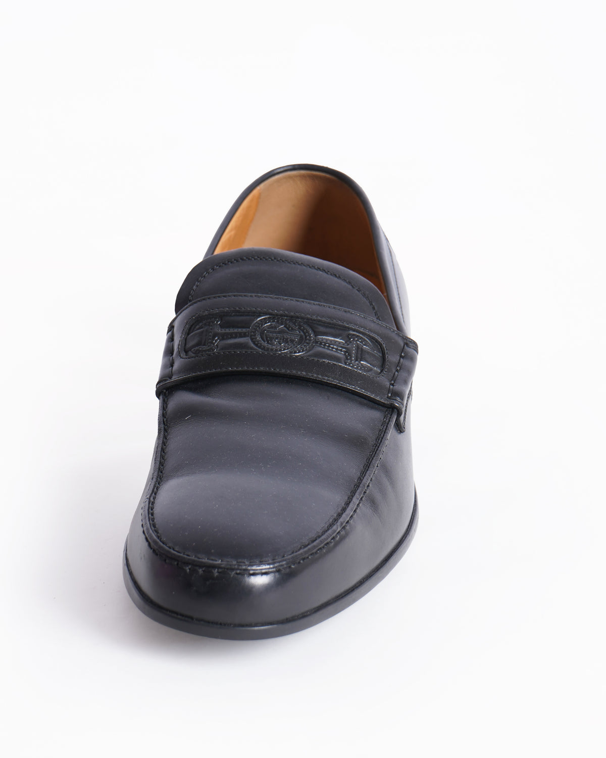 Gucci black leather GG embossed loafers