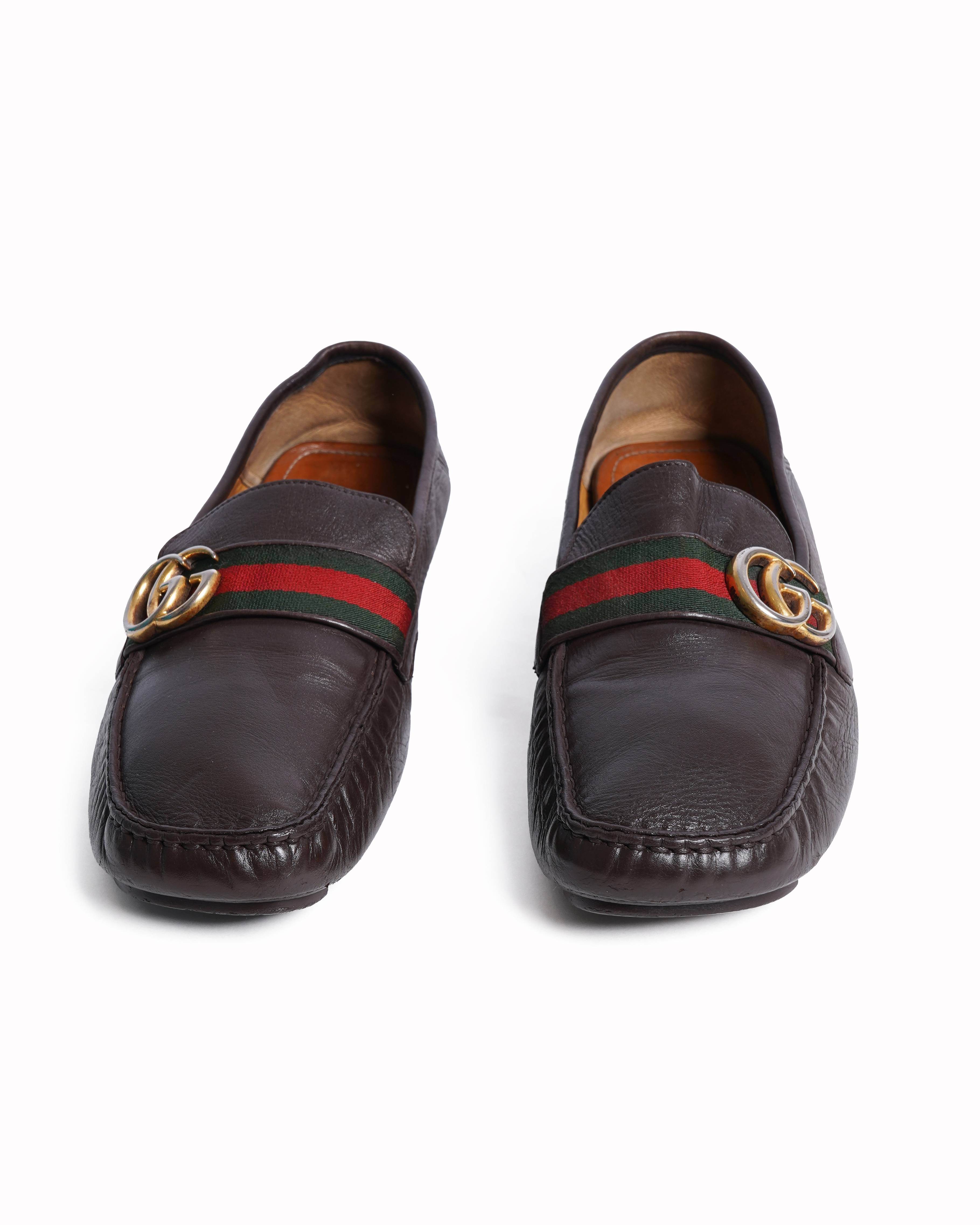 Gucci brown leather driver loafers