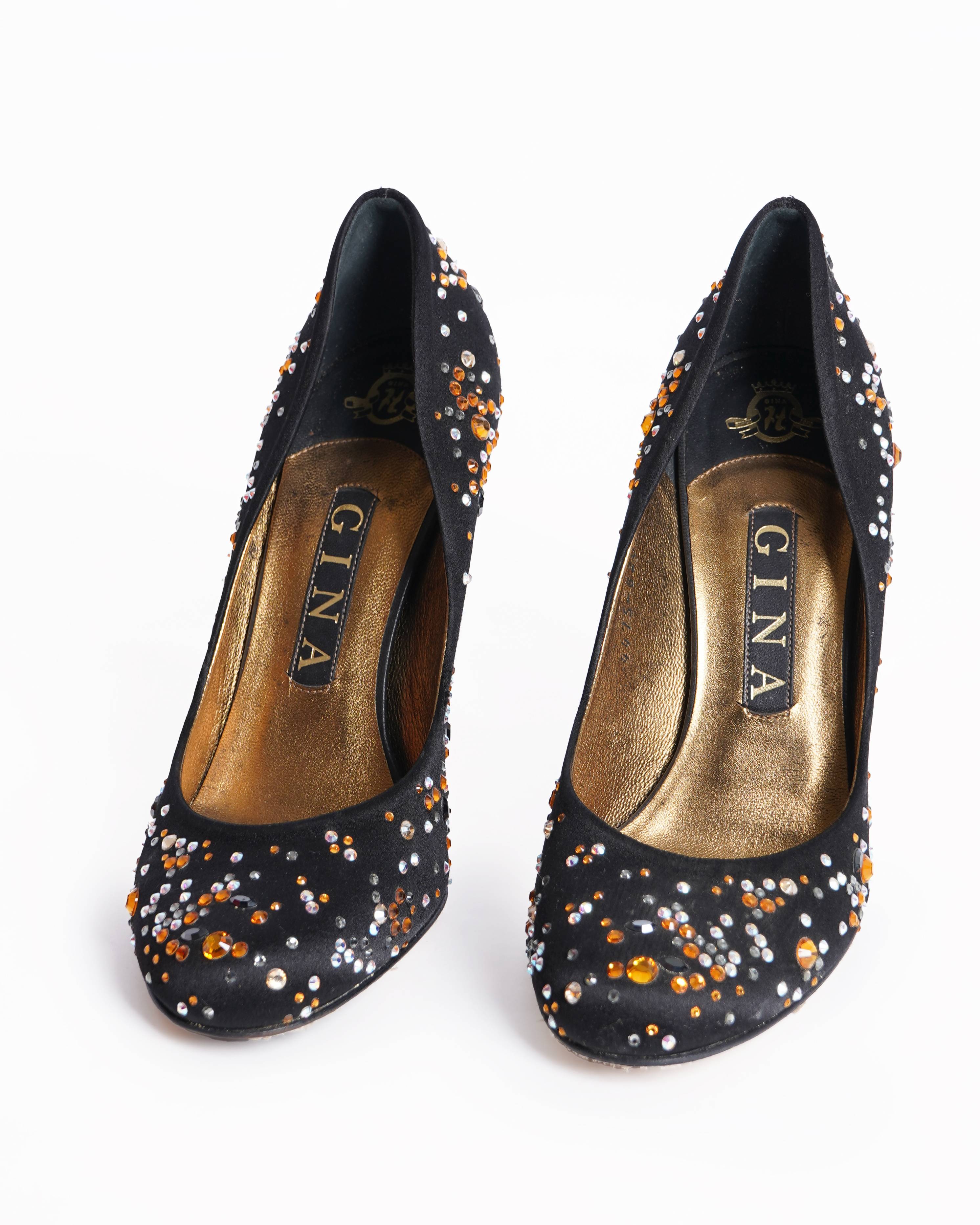 Gina black crystal embellished round toe pumps
