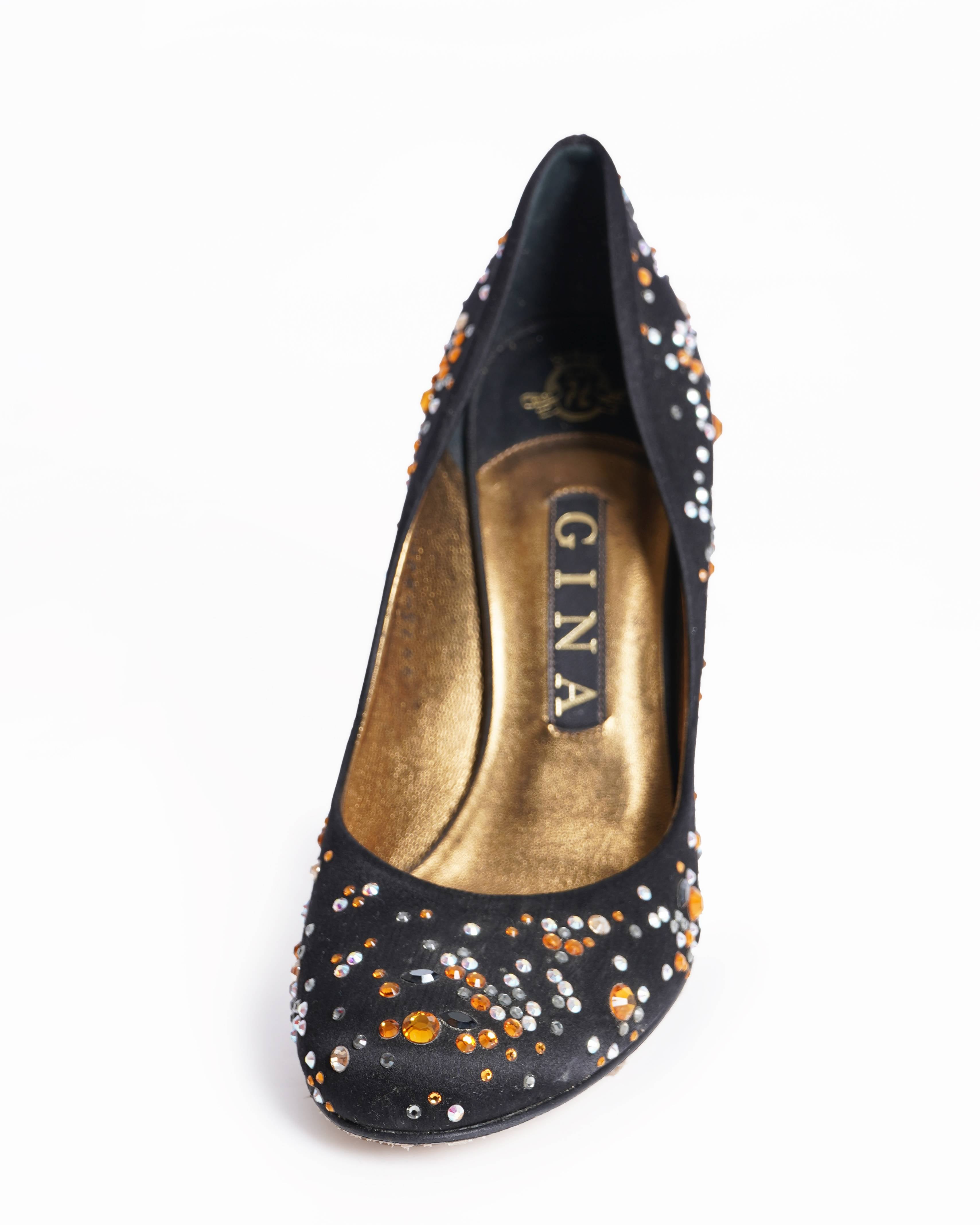 Gina black crystal embellished round toe pumps