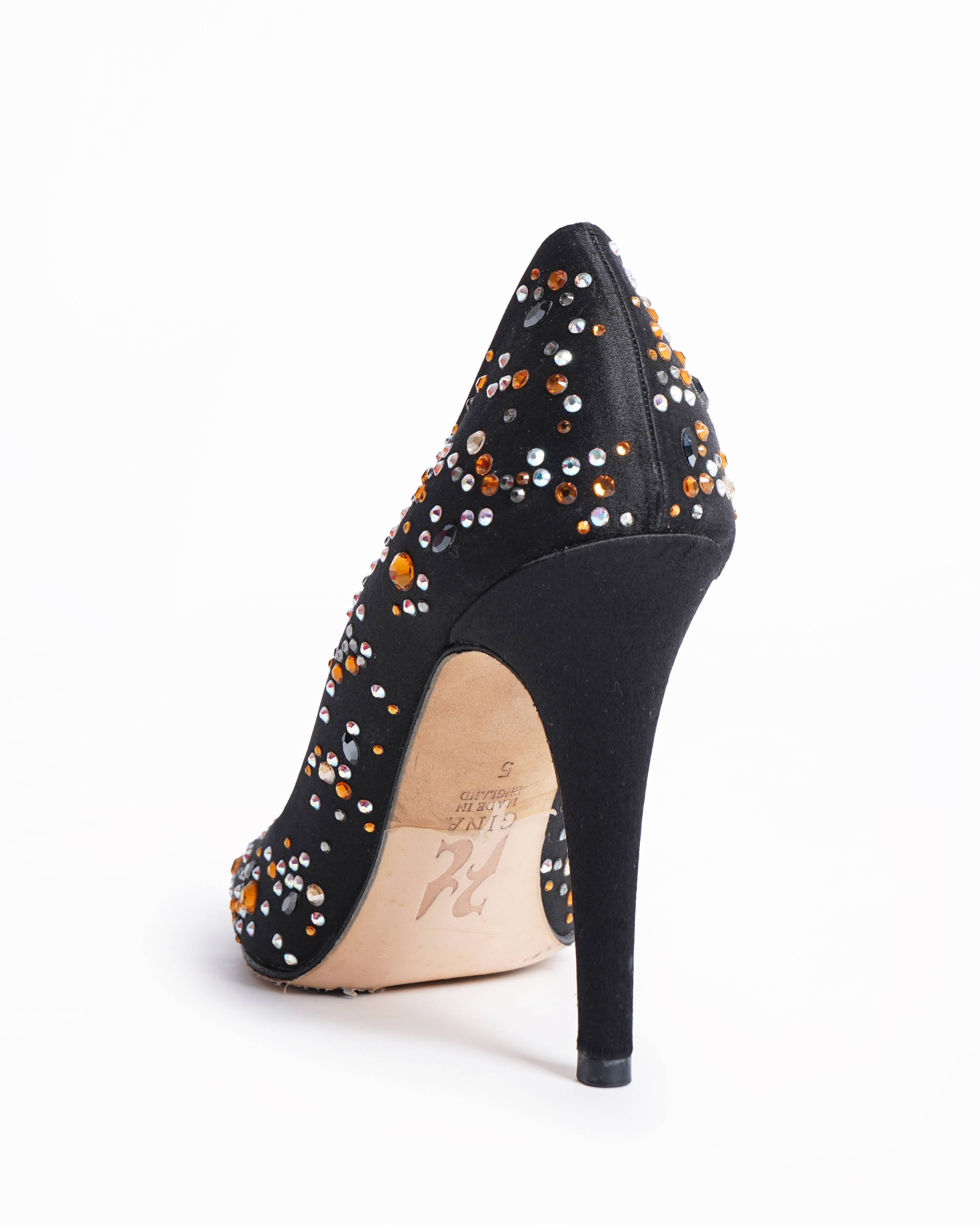 Gina black crystal embellished round toe pumps