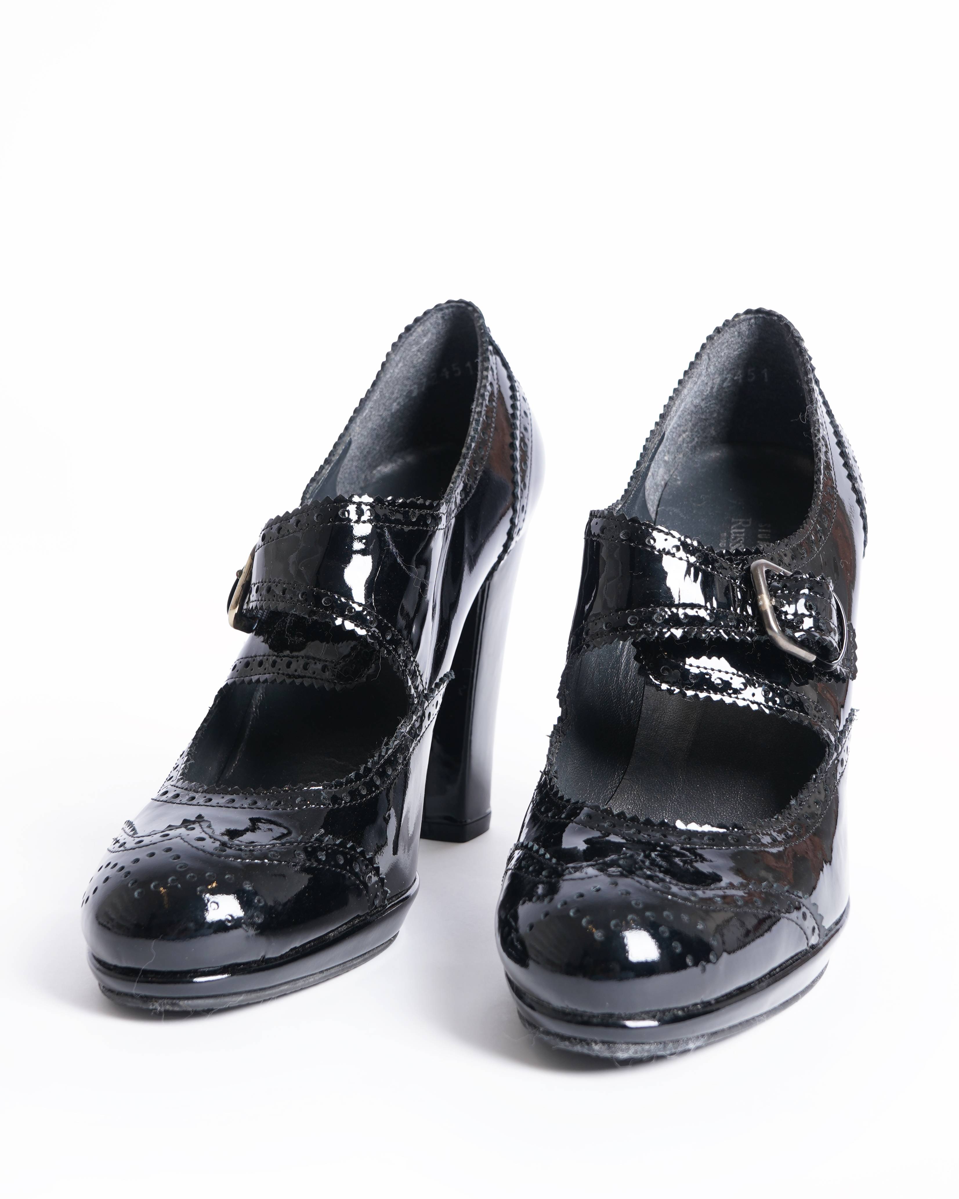 Russell & Bromley Black Patent Almond Toe Buckle Sandals