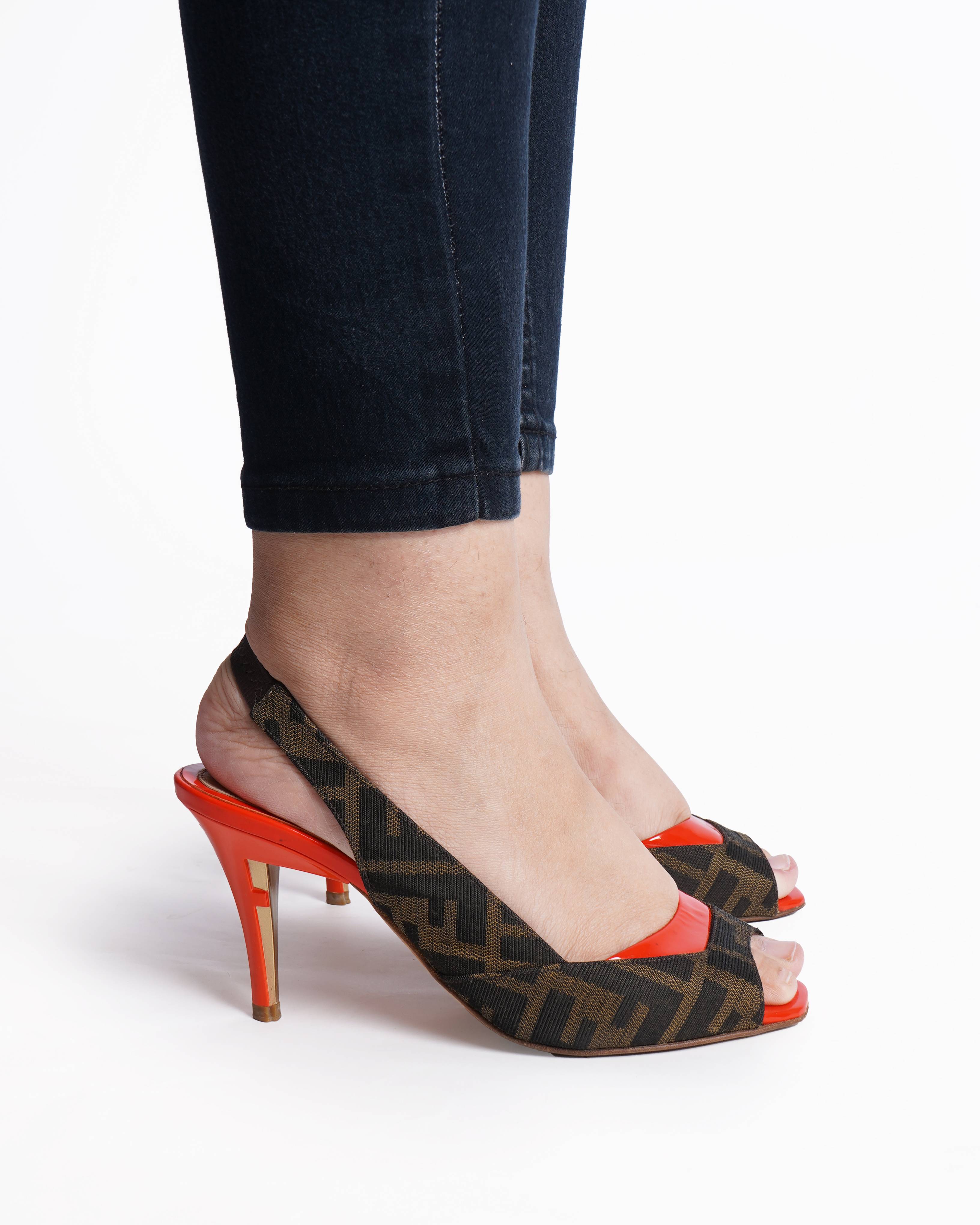 Fendi zucca red slingback heels