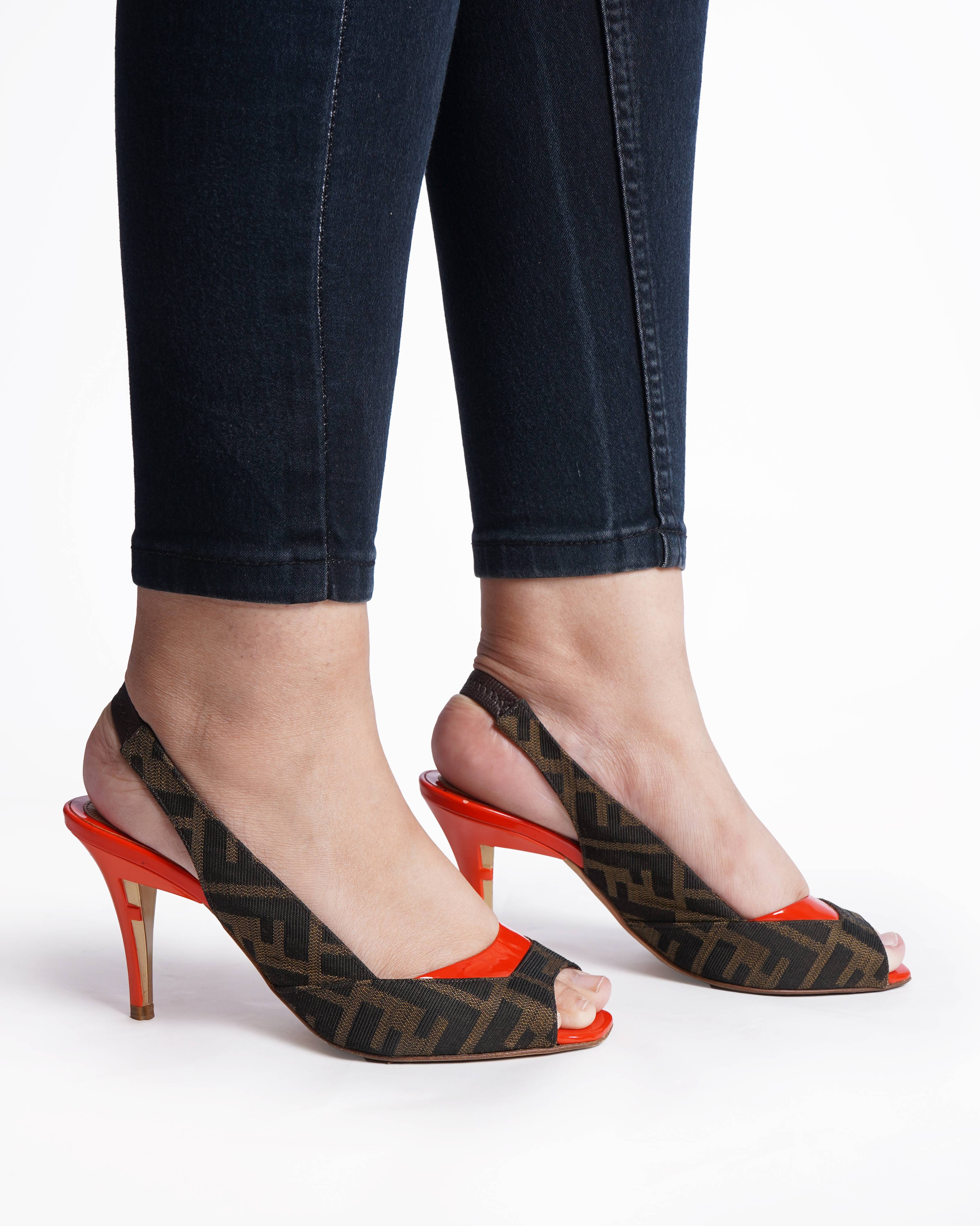 Fendi zucca red slingback heels
