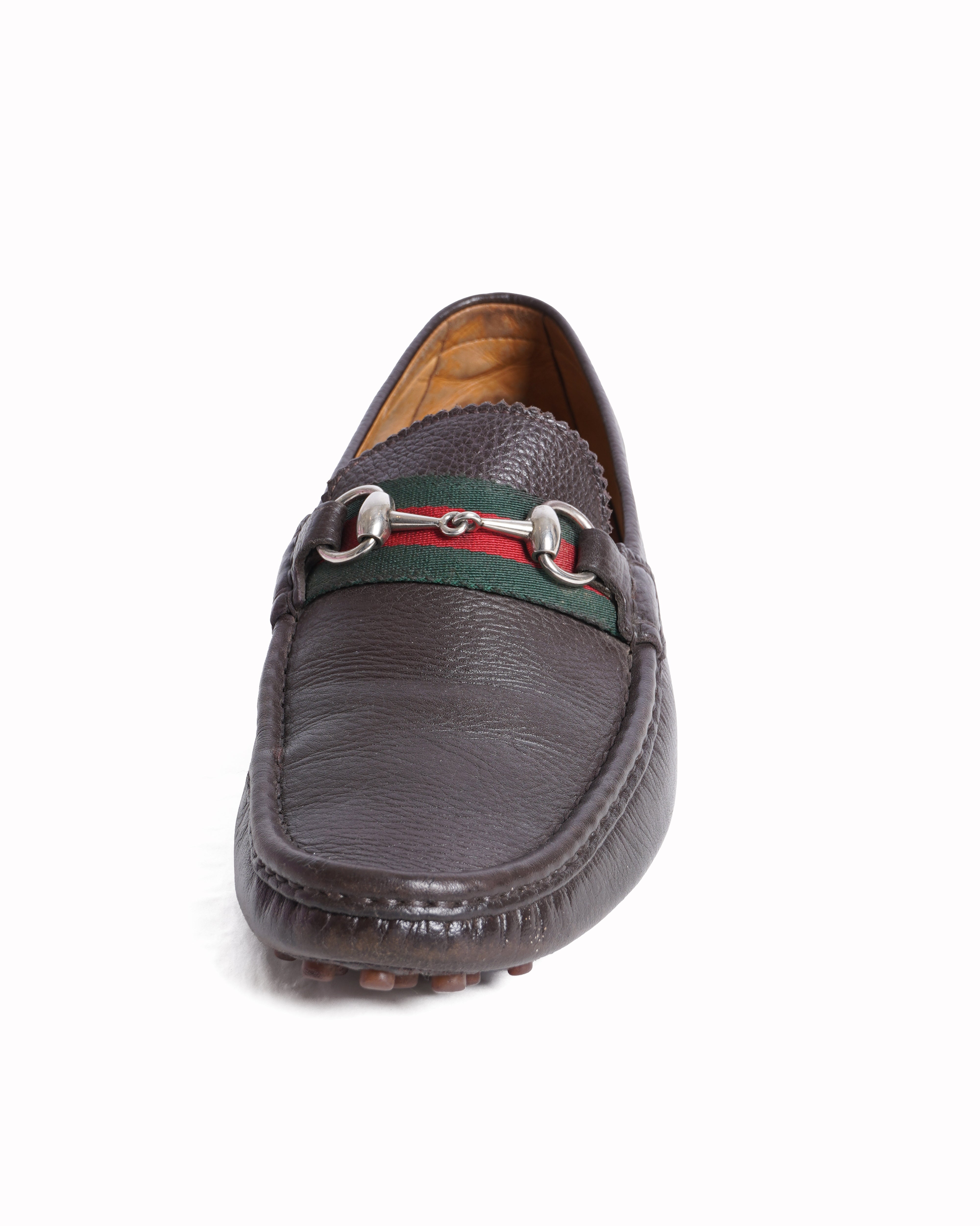 Gucci web horsebit brown leather loafers
