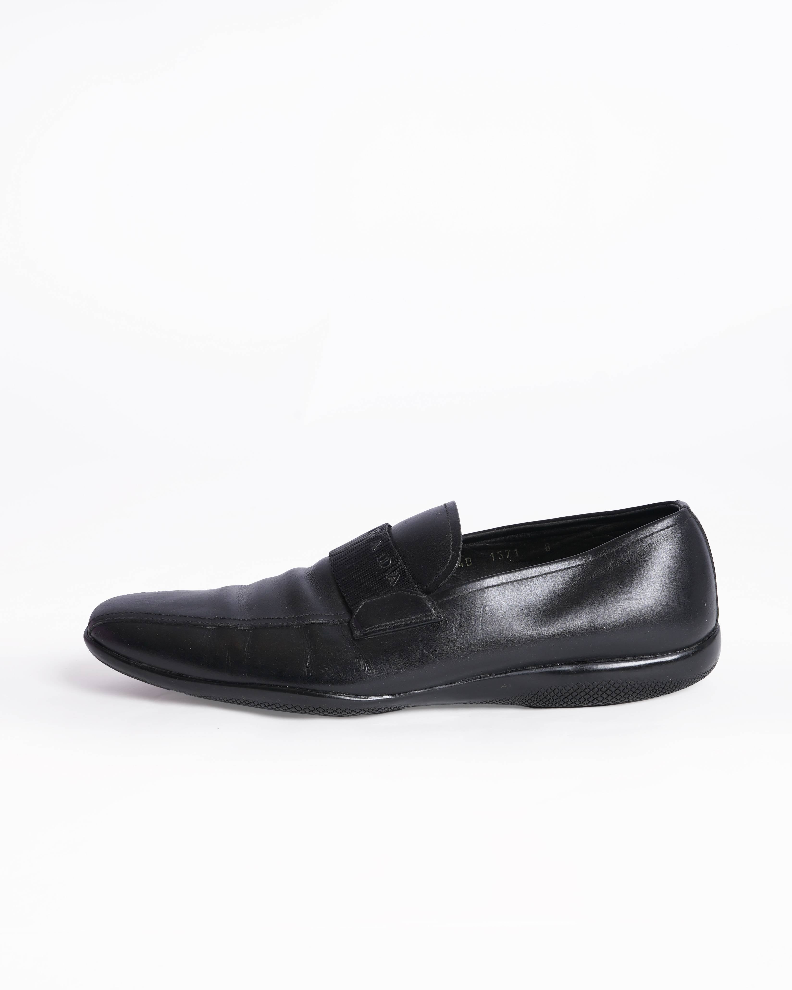 Prada men's black leather loafers