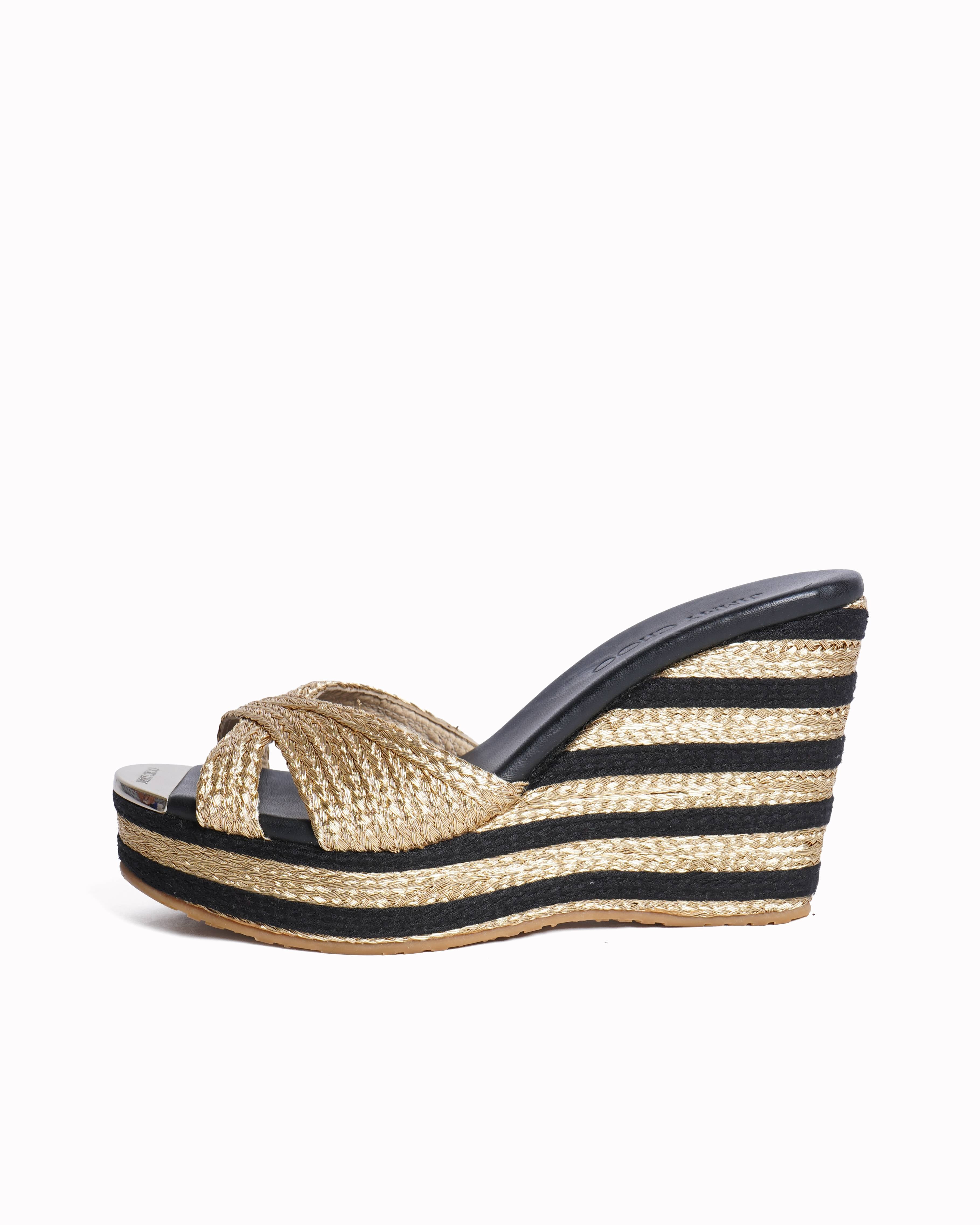 Jimmy choo metallic woven pandora wedges