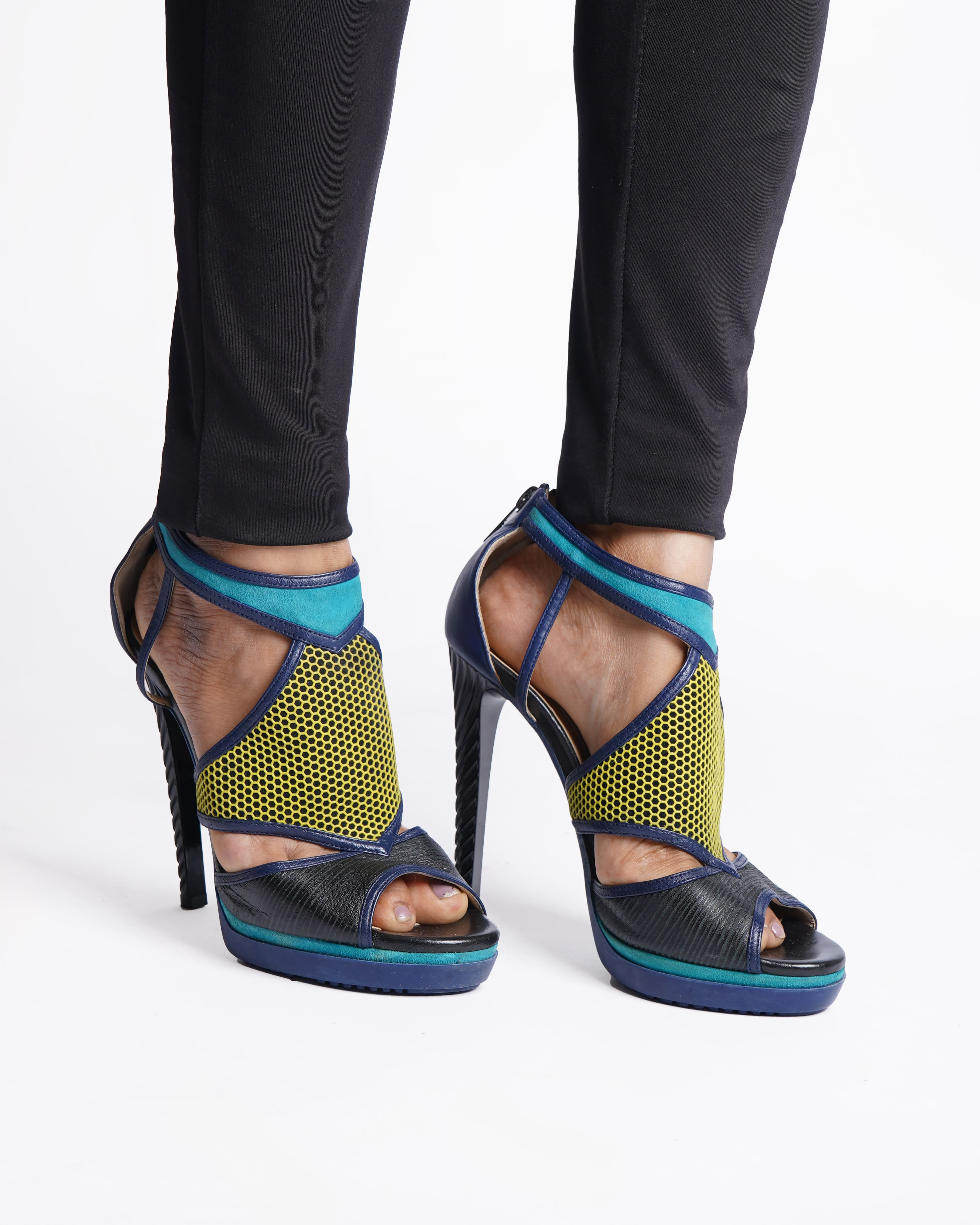 Jimmy Choo Mesh & Leather Heels In Multicolour WIth Zip Closure