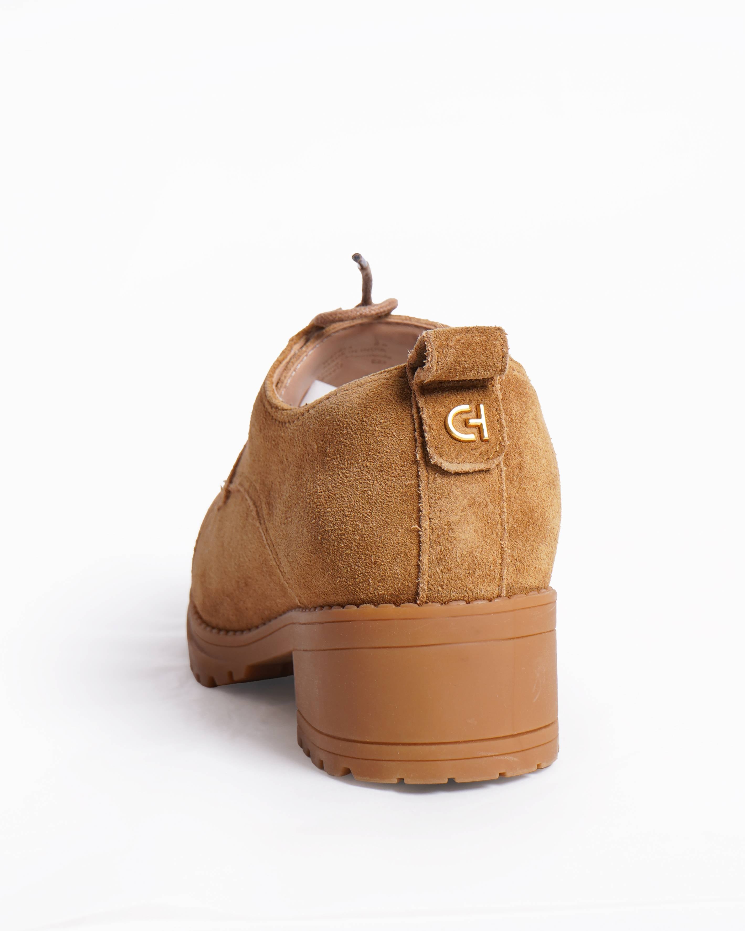 Cole Haan Camea Heritage Tan Suede Heeled Loafers