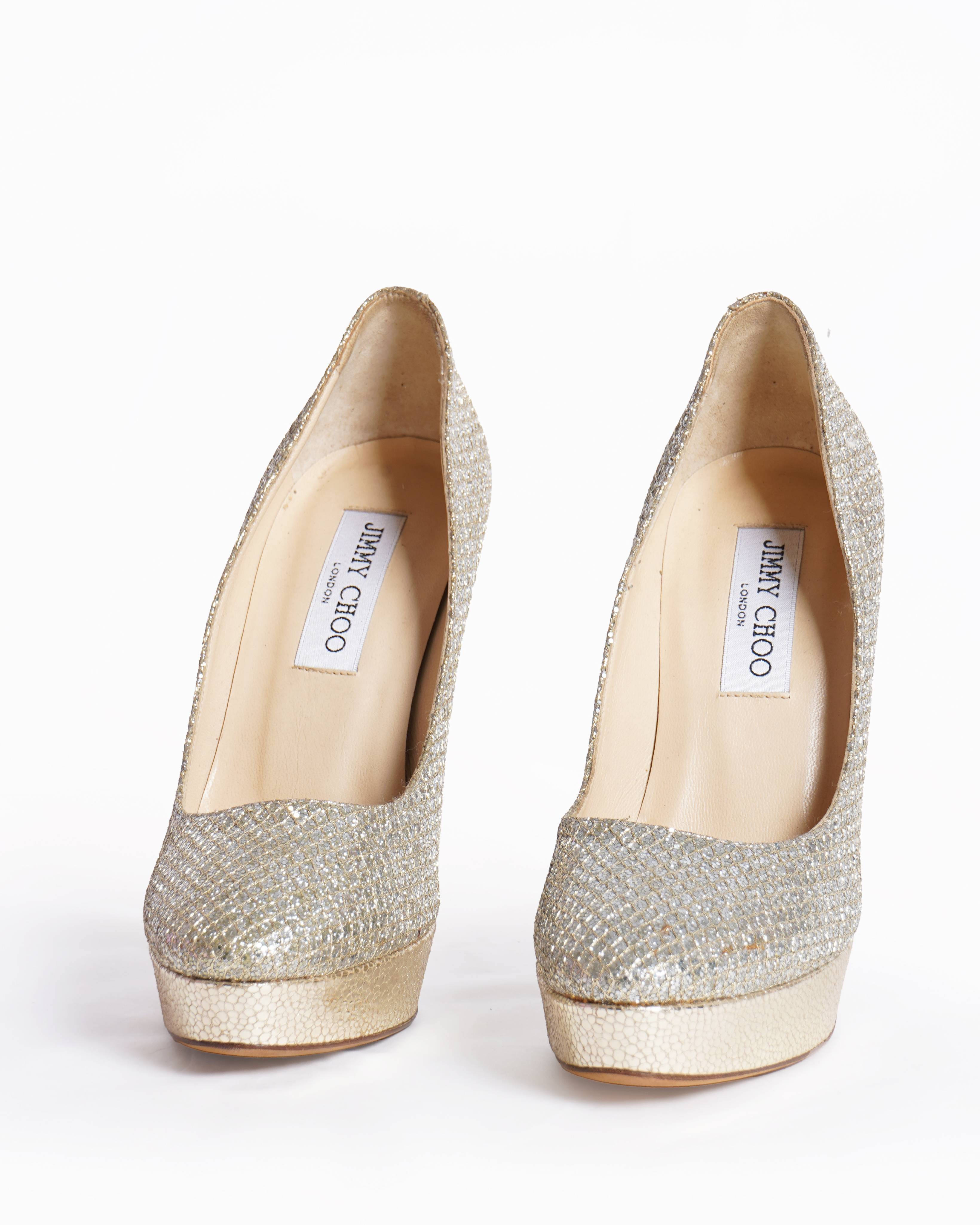 Jimmy Choo Glitter Pumps In Gold Tone