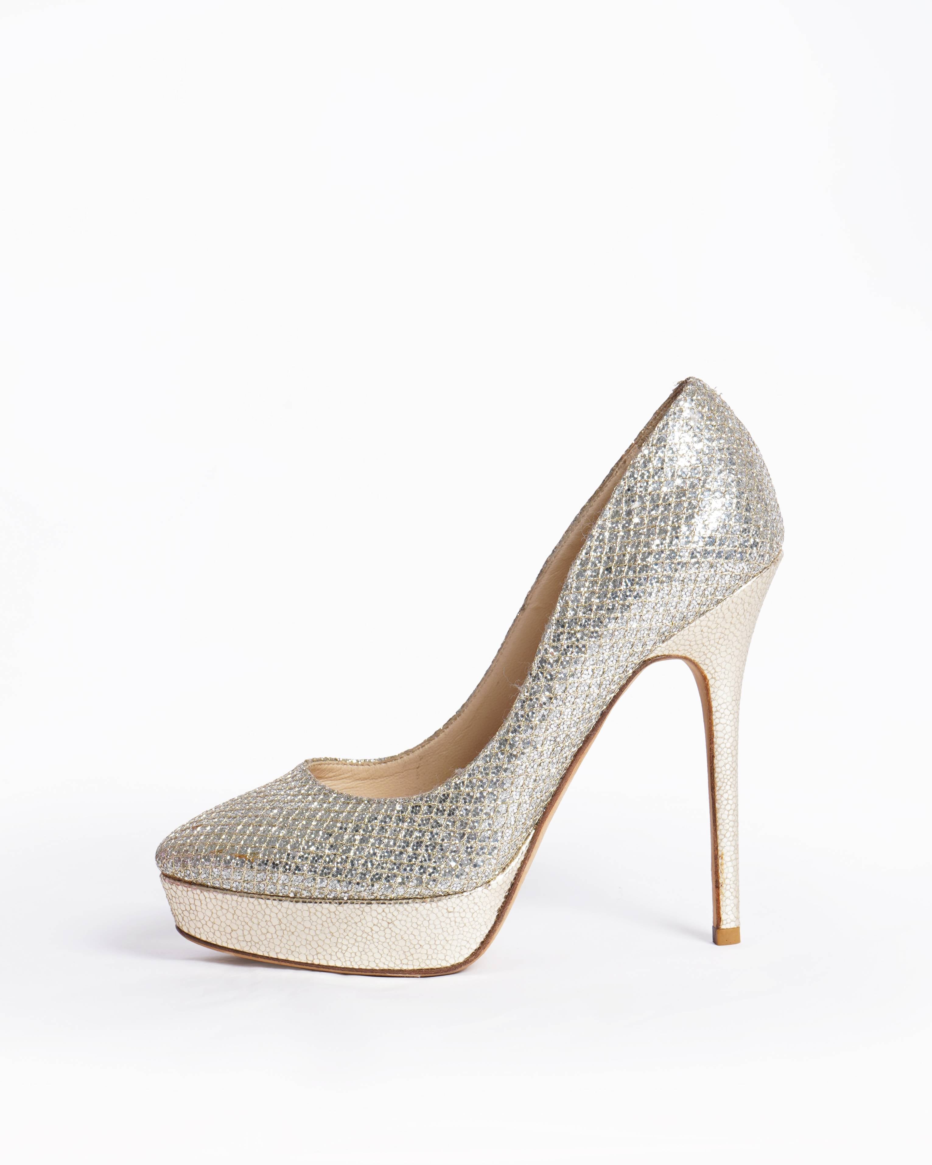 Jimmy Choo Glitter Pumps In Gold Tone