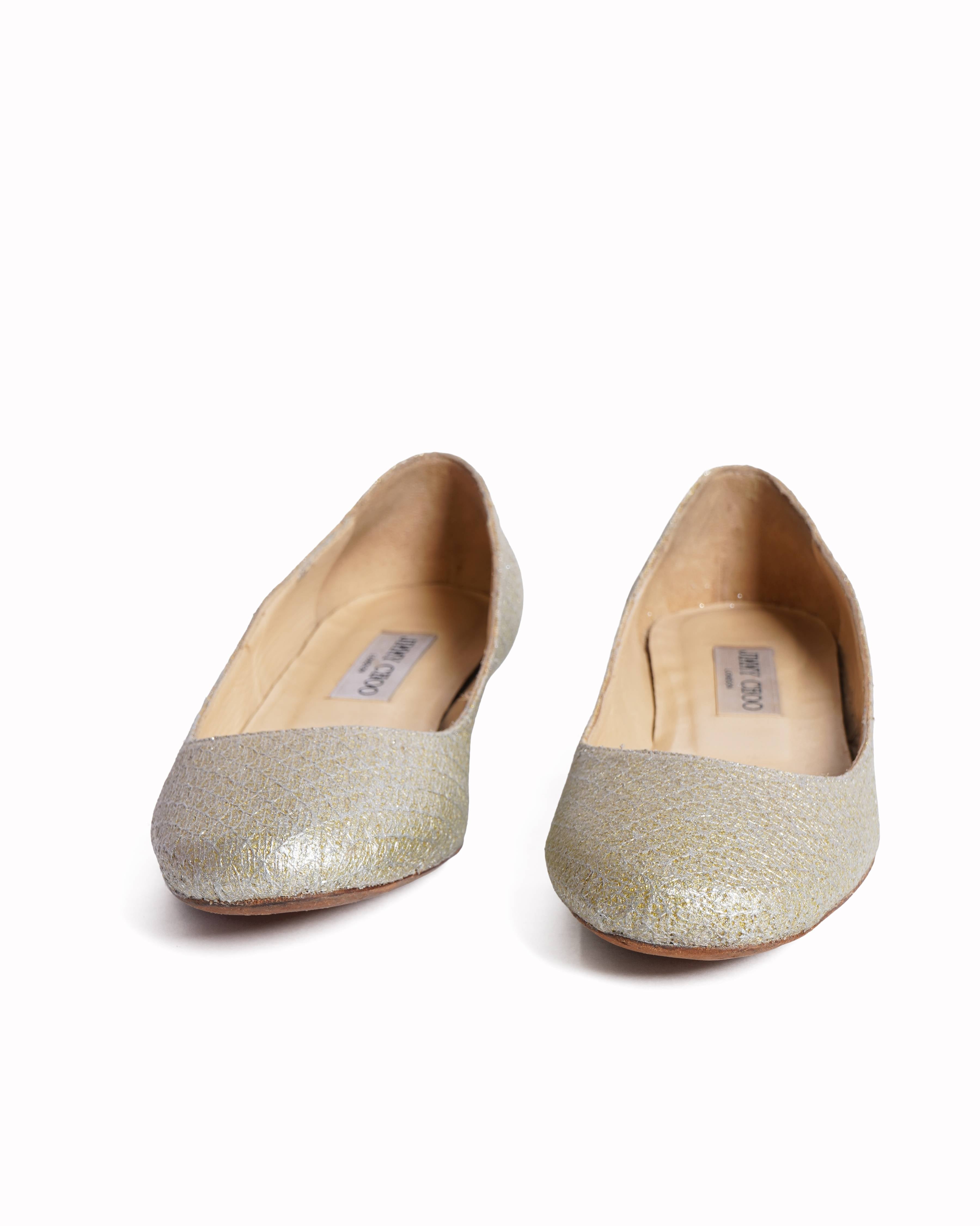 Jimmy choo romy gold glitter ballet flats