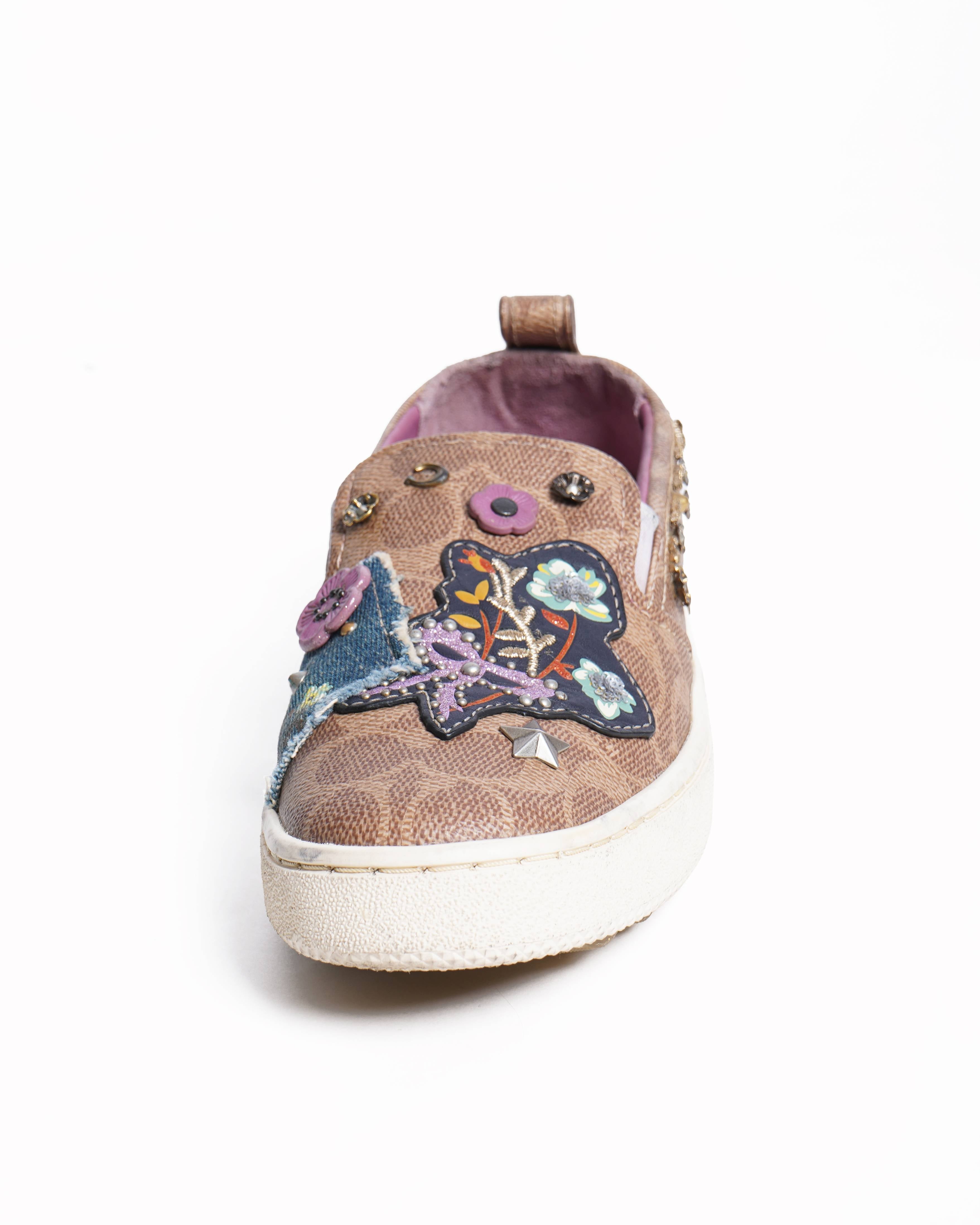 Coach c115 monogram sequin and embroidery patch Slip-on sneakers