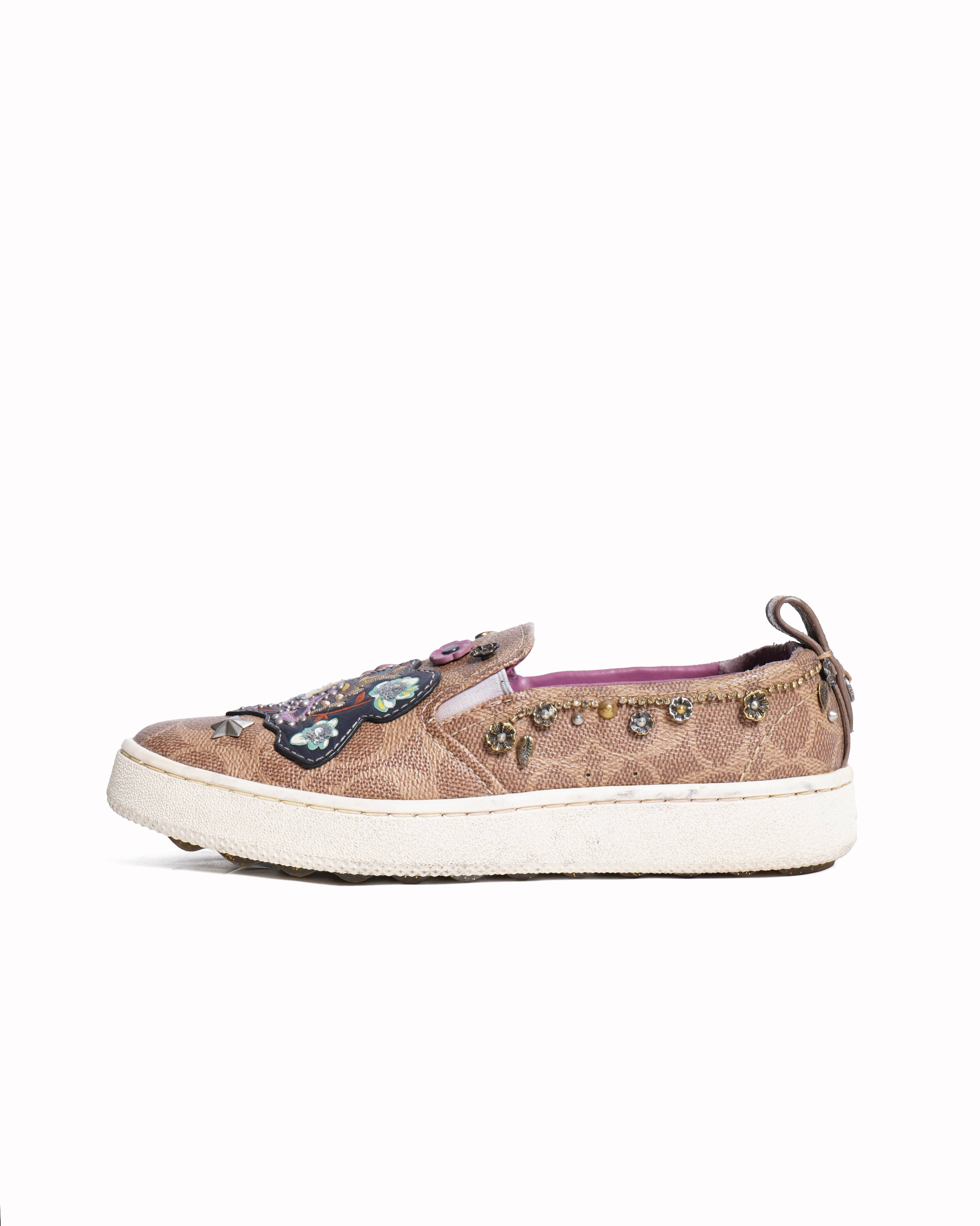 Coach c115 monogram sequin and embroidery patch Slip-on sneakers