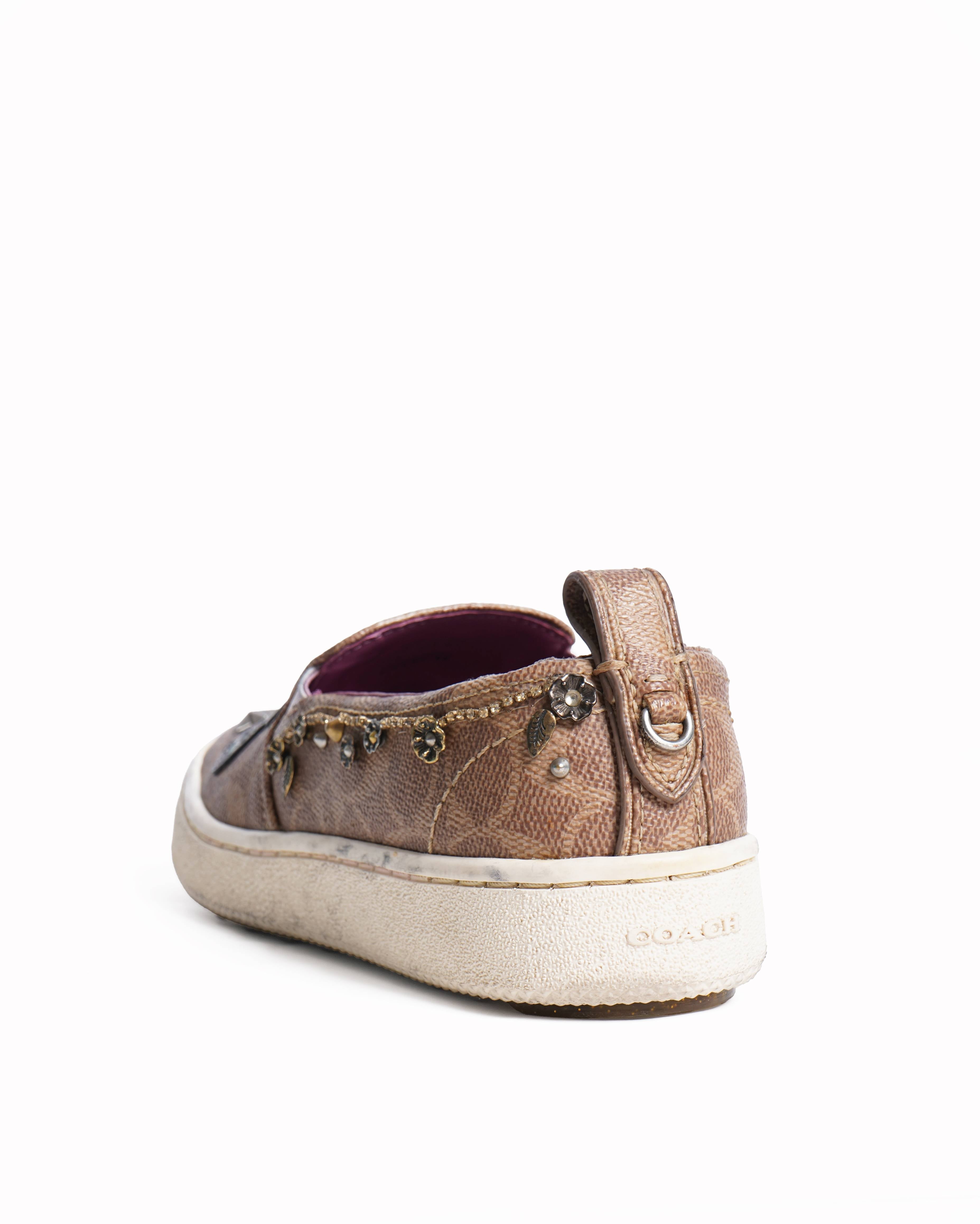 Coach c115 monogram sequin and embroidery patch Slip-on sneakers