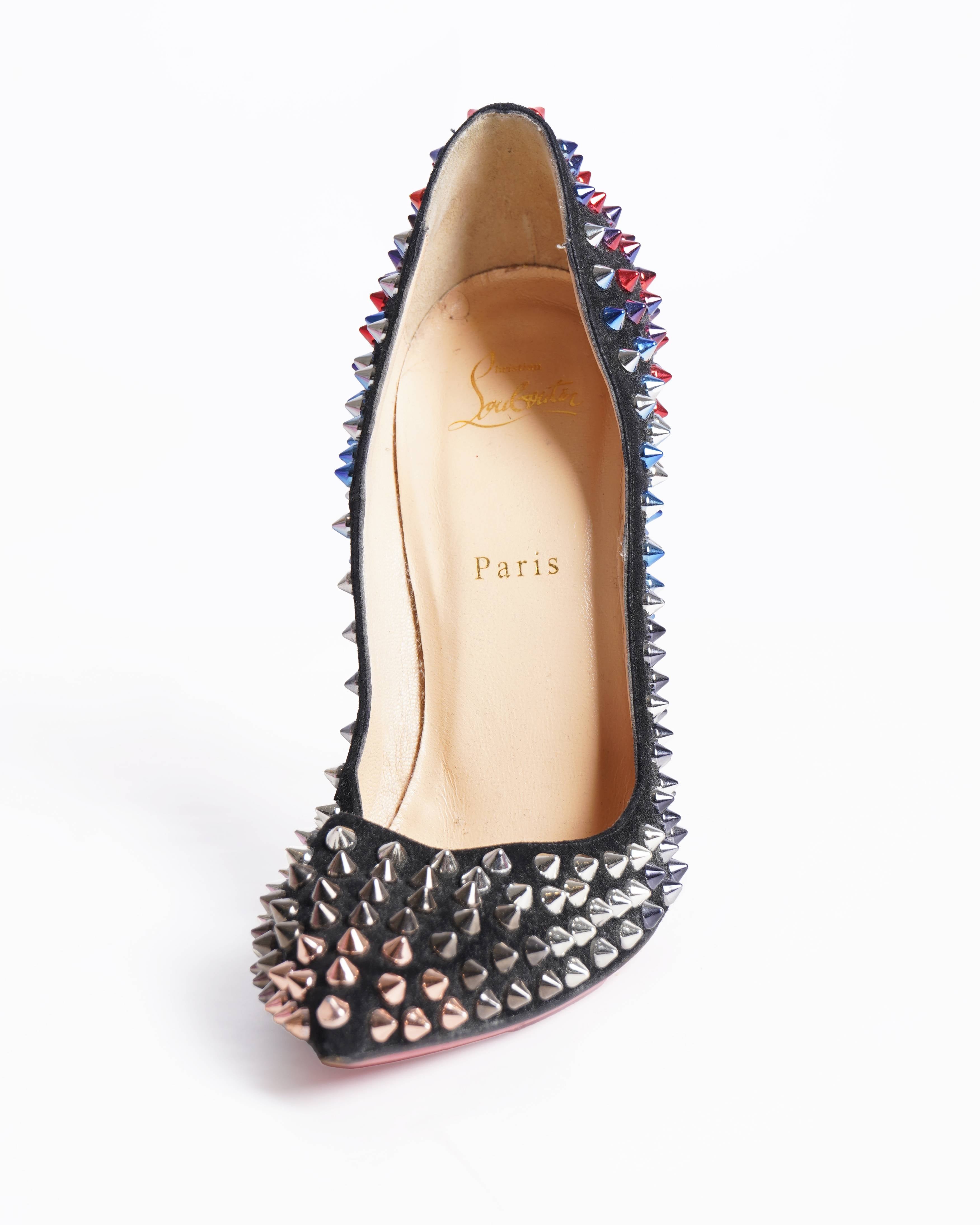 Christian Louboutin Black Suede Follie Spike Pointed Toe Pumps