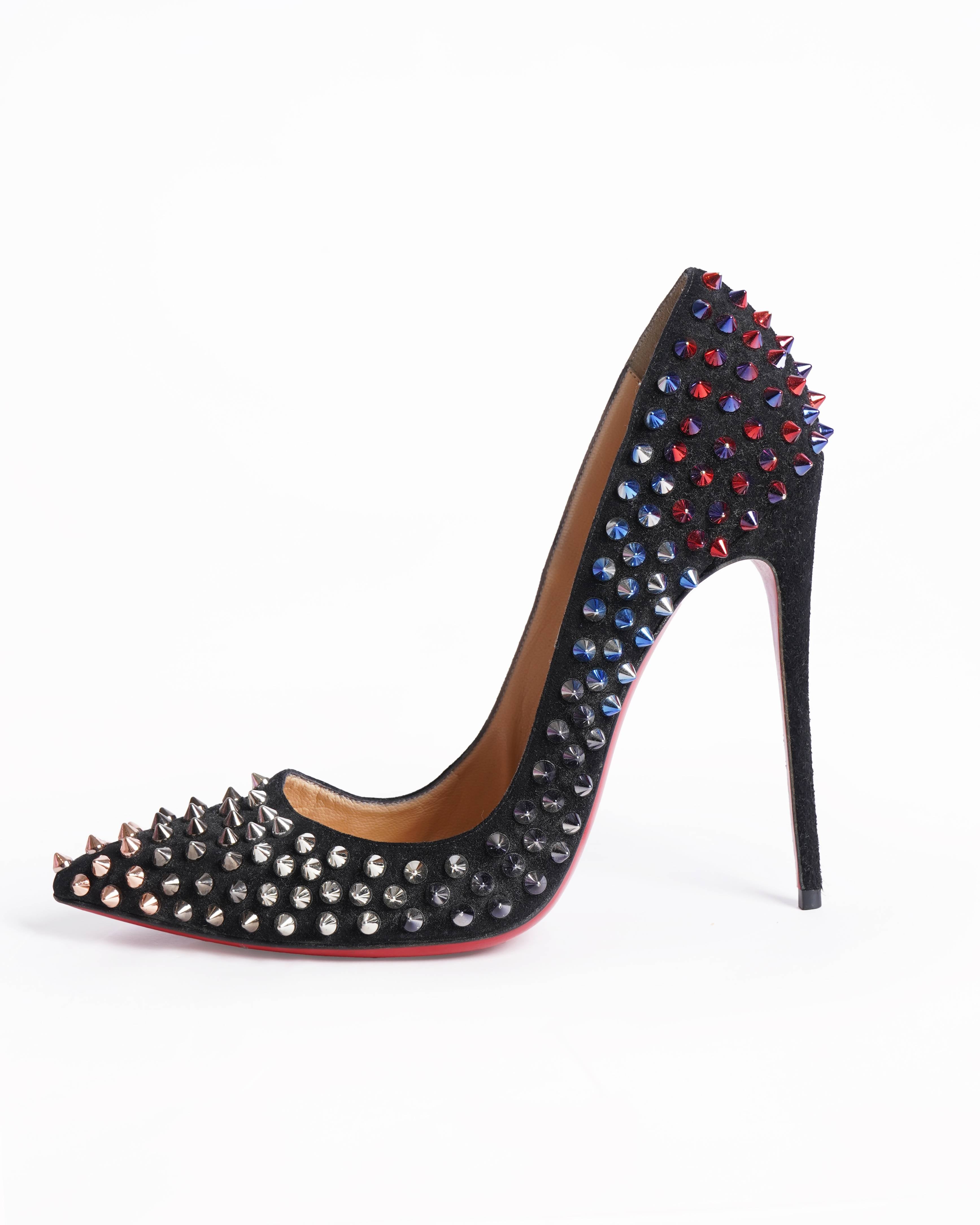 Christian Louboutin Black Suede Follie Spike Pointed Toe Pumps