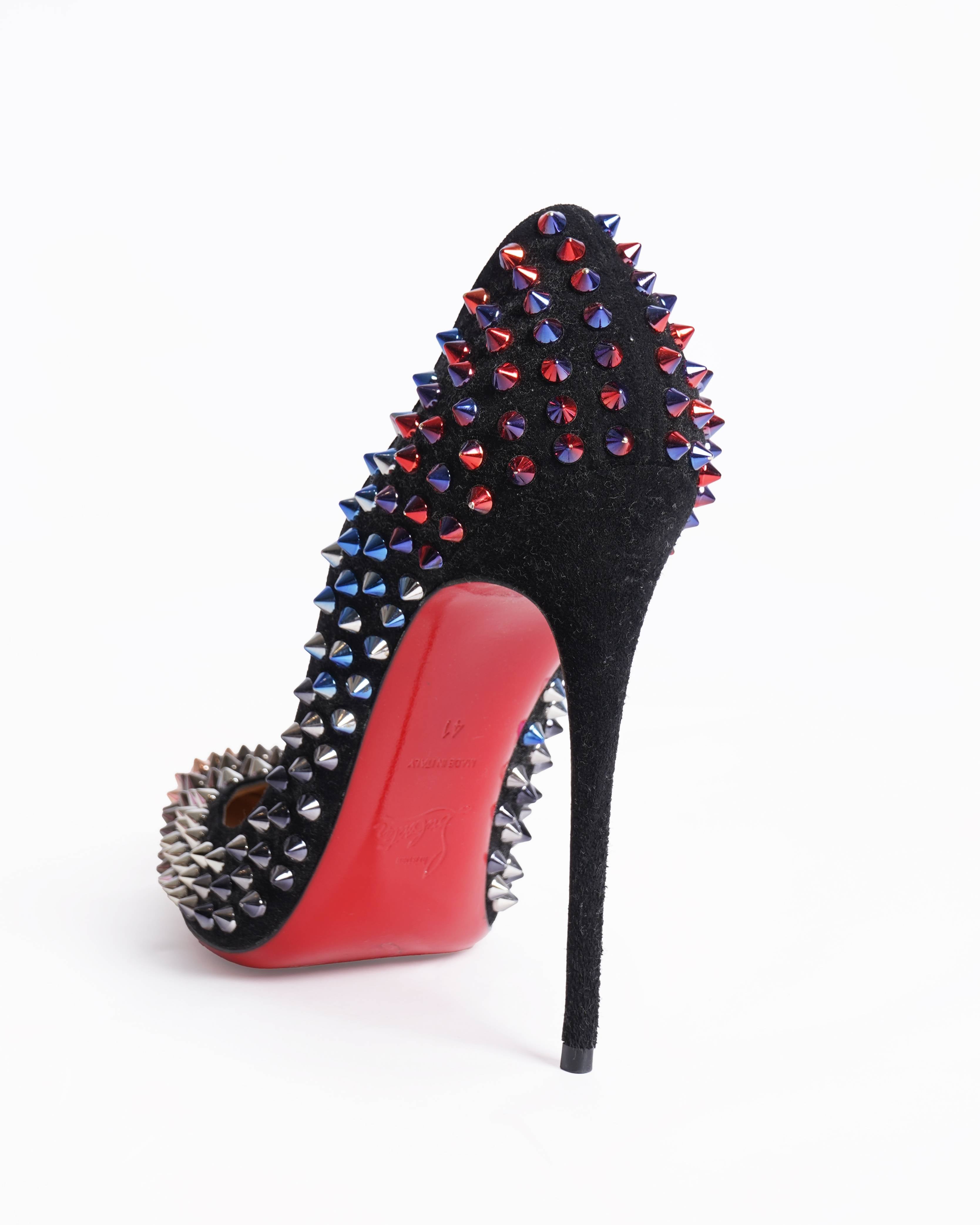 Christian Louboutin Black Suede Follie Spike Pointed Toe Pumps