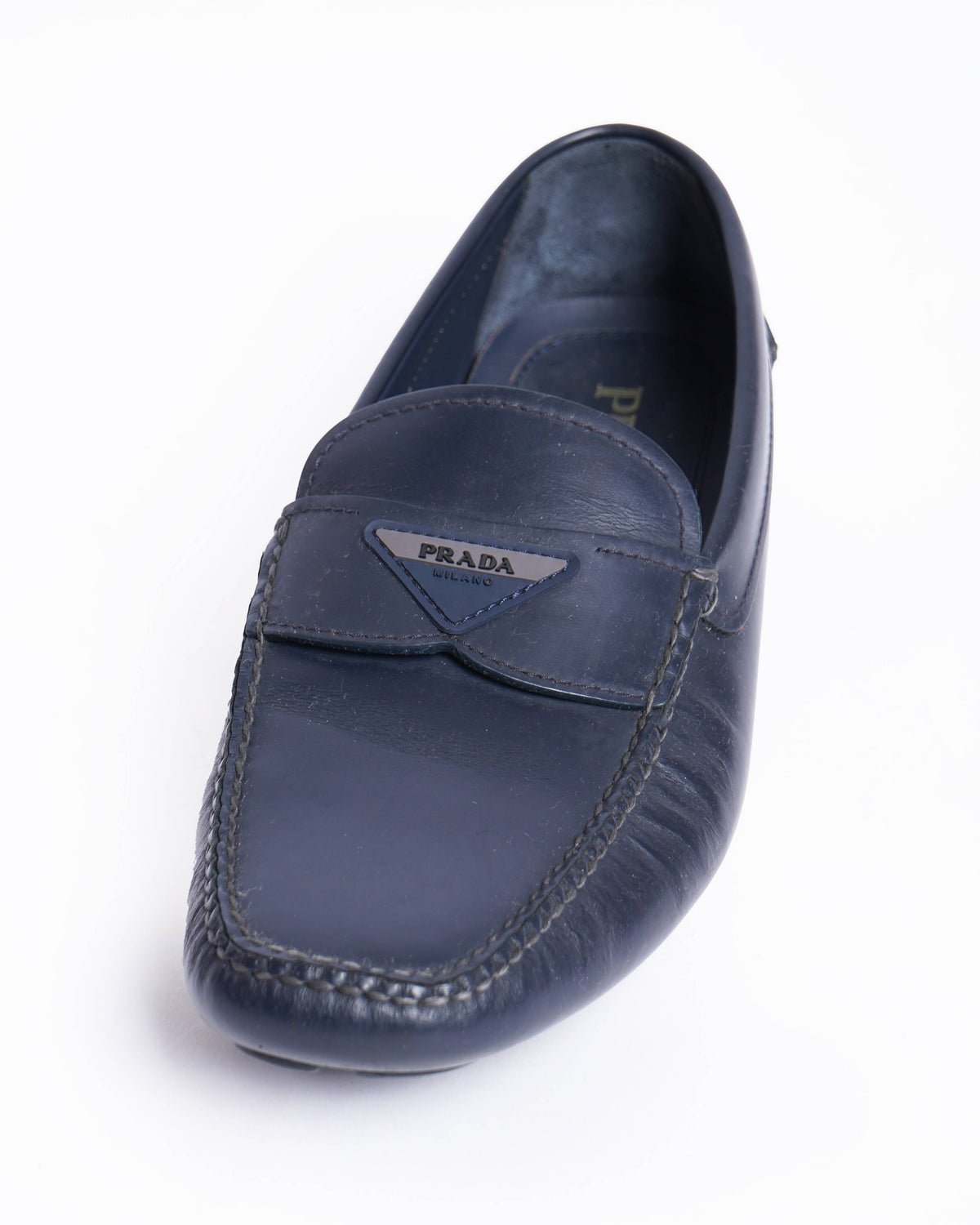 Prada Men's Blue Leather embossed Loafers