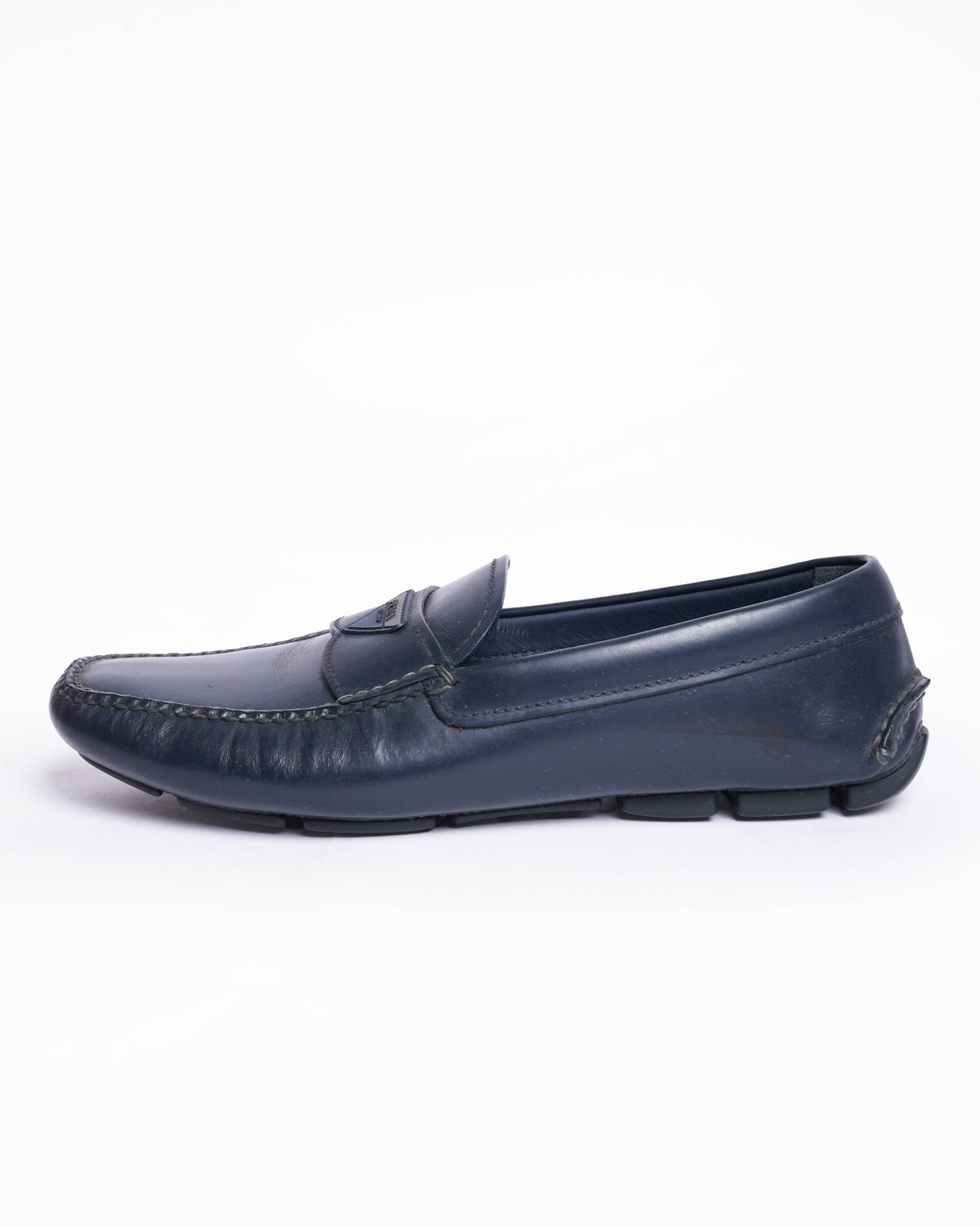 Prada Men's Blue Leather embossed Loafers