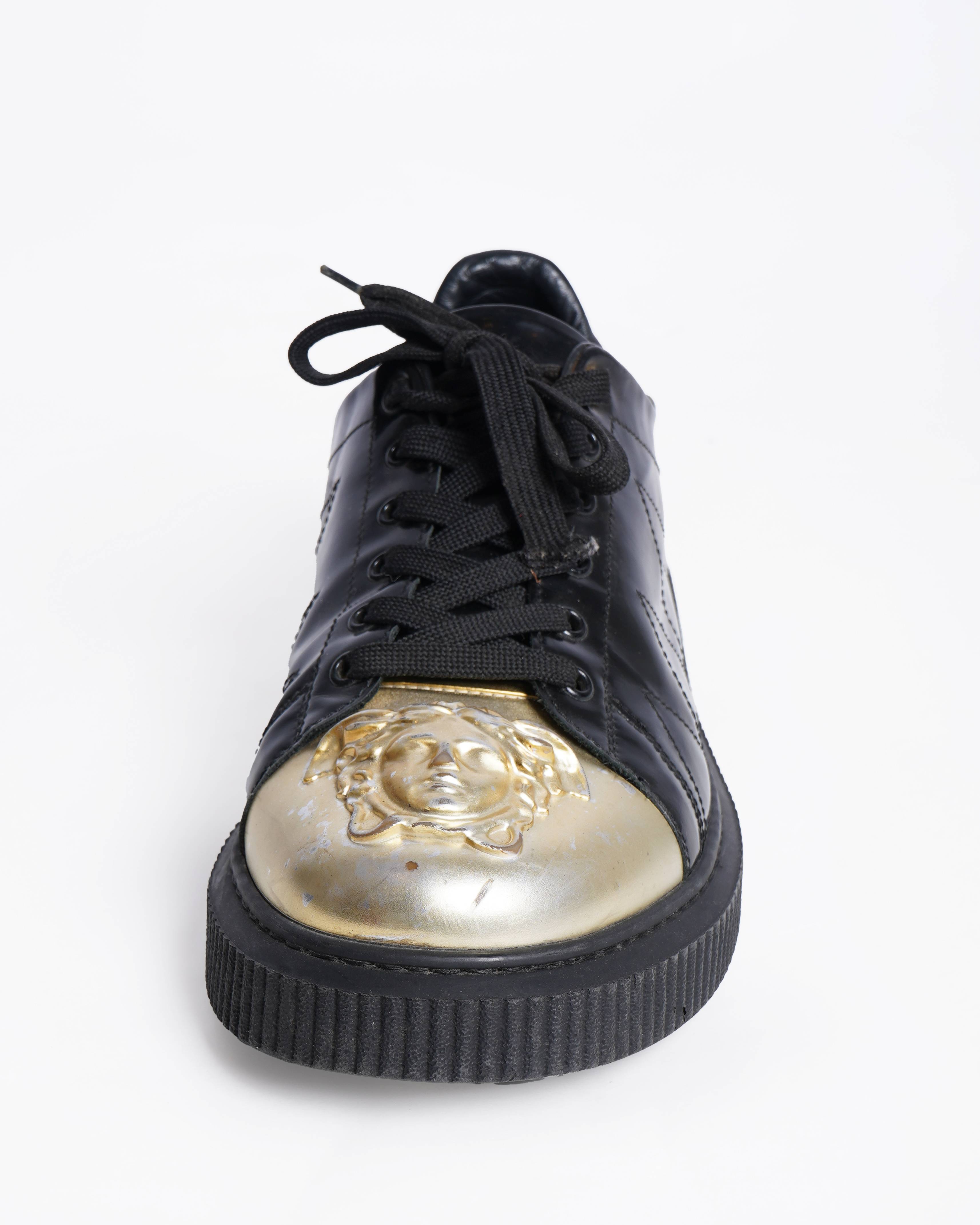 Versace black patent leather medusa sneakers