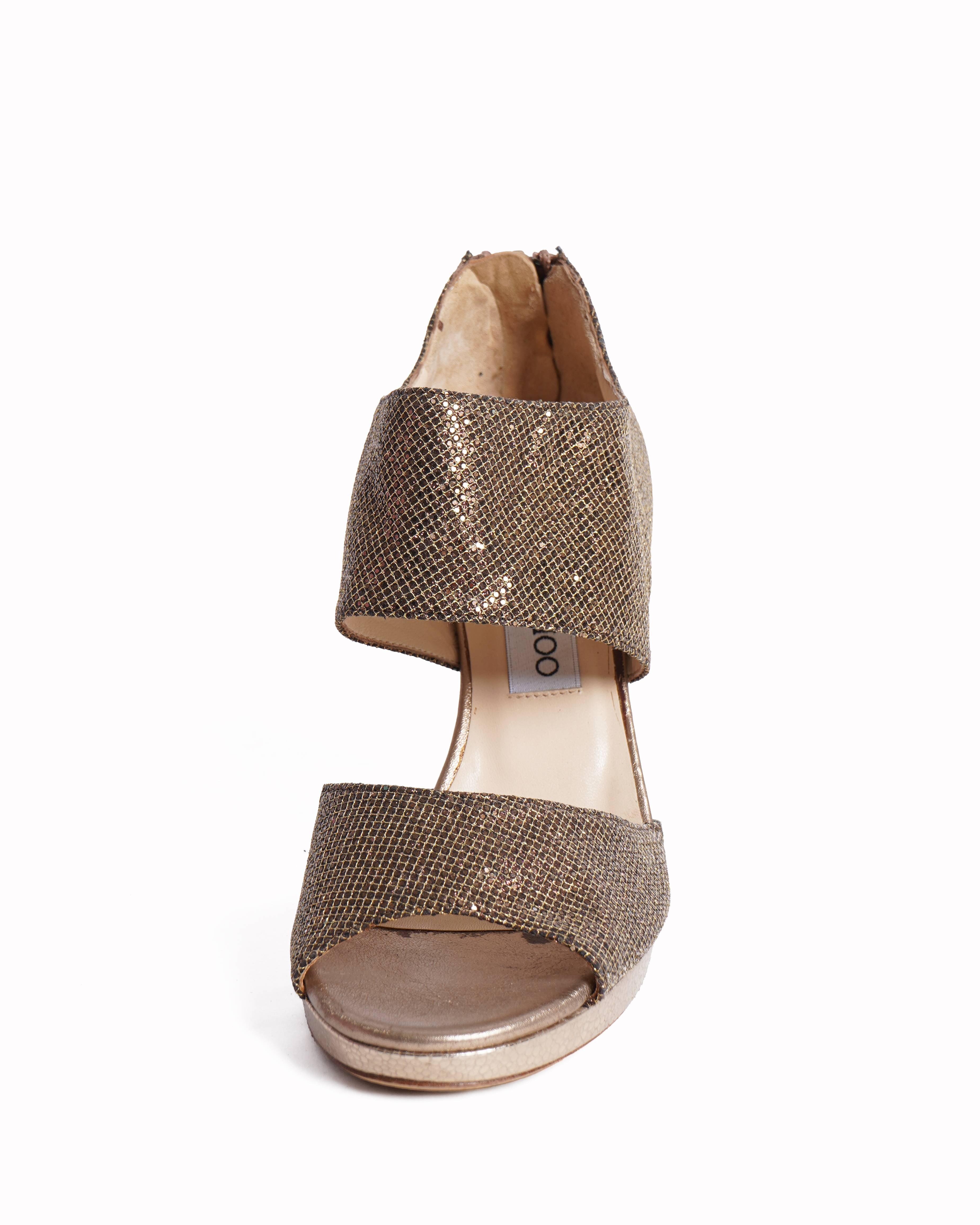 Jimmy choo private bronze glitter platform heels