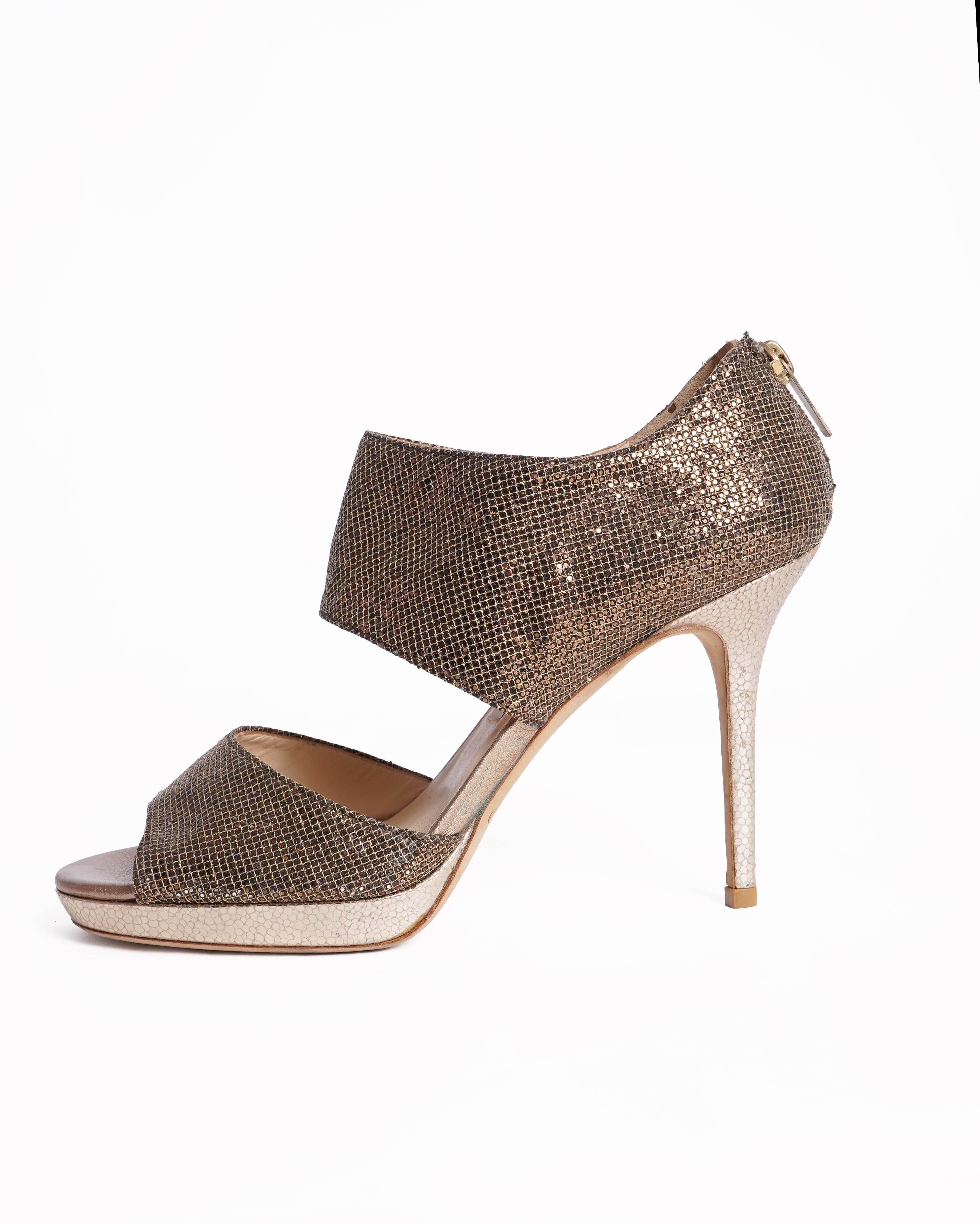 Jimmy choo private bronze glitter platform heels