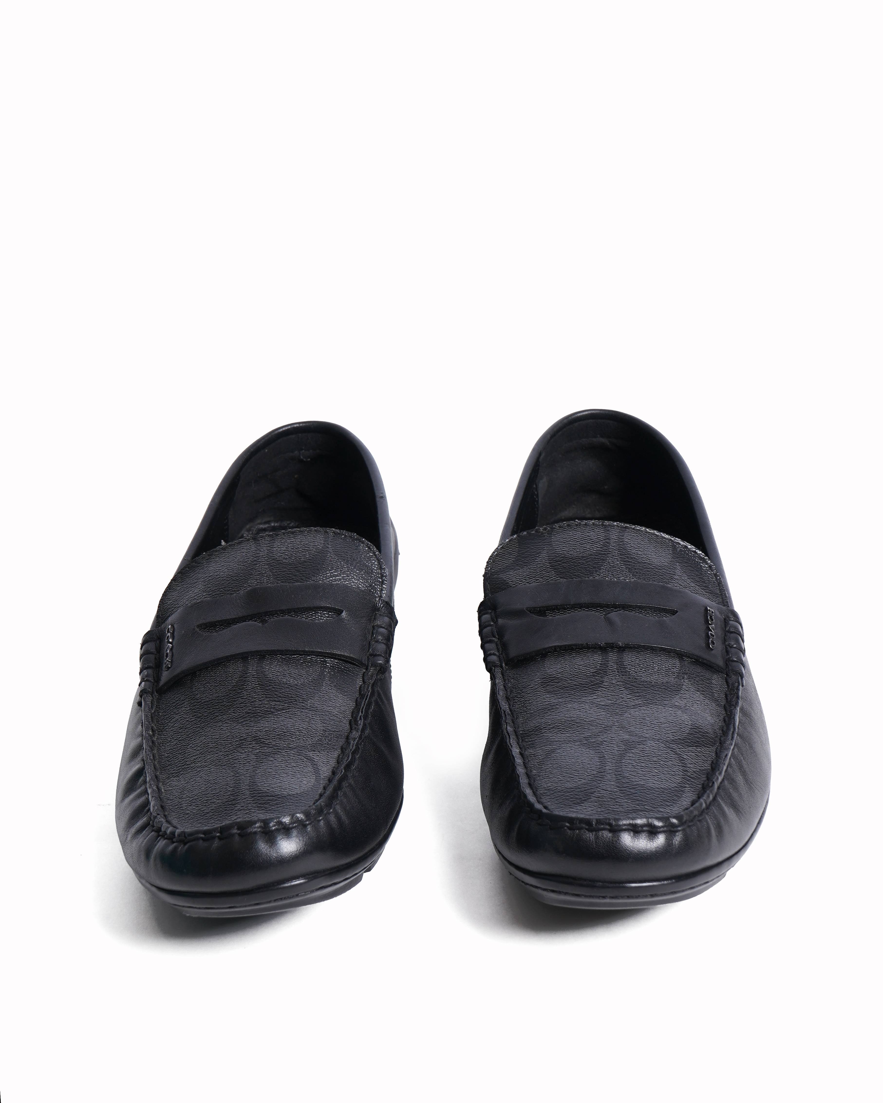 Coach monogram black leather loafers