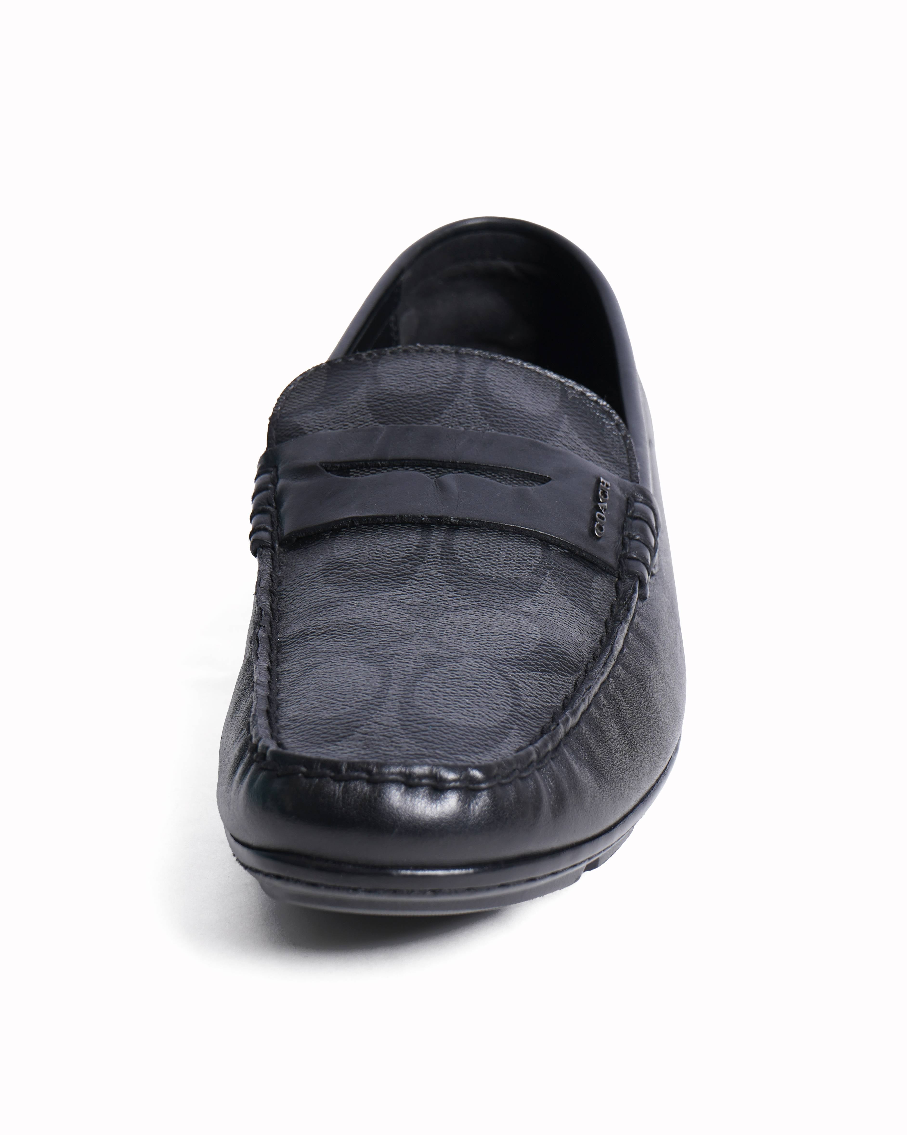 Coach monogram black leather loafers