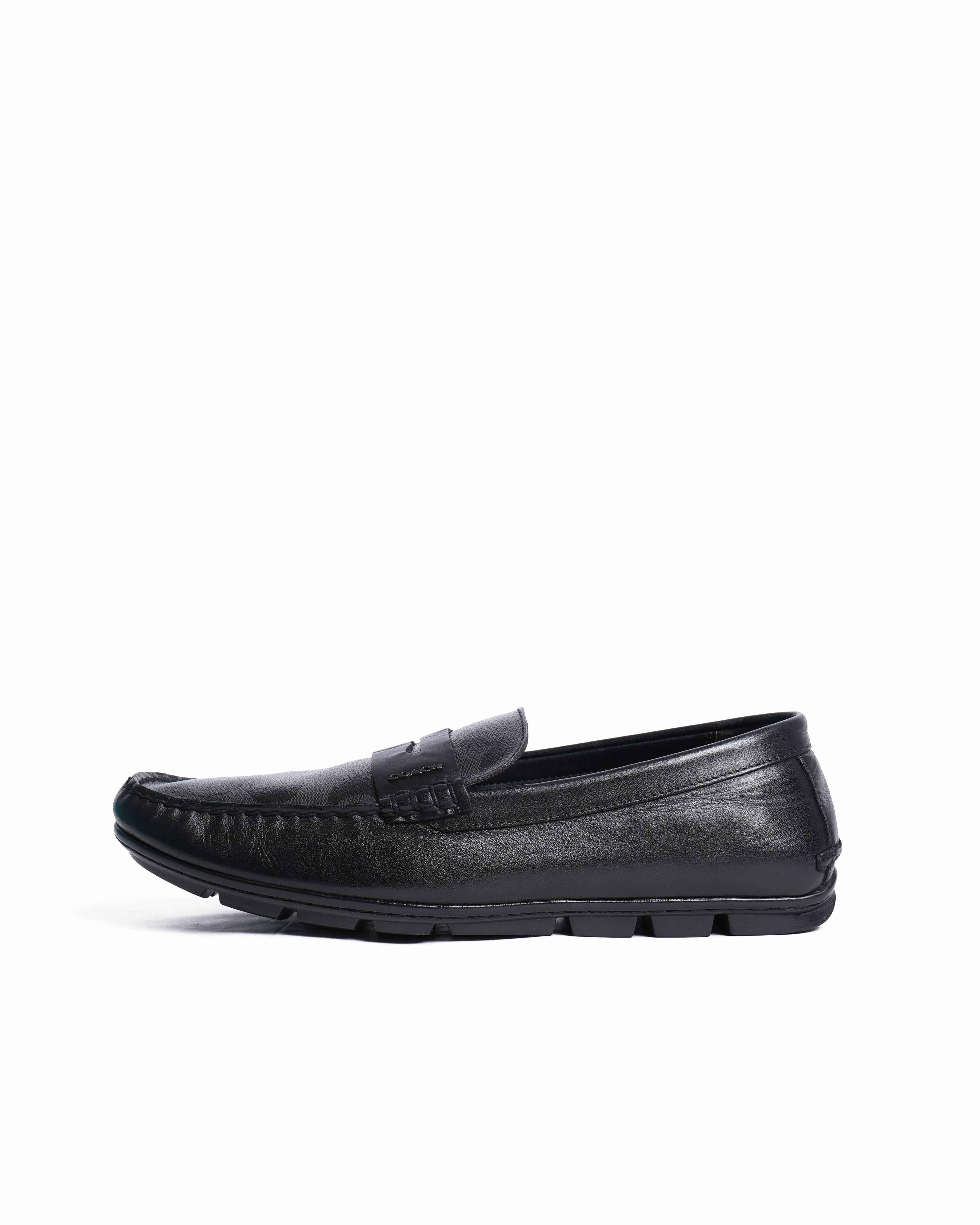 Coach monogram black leather loafers