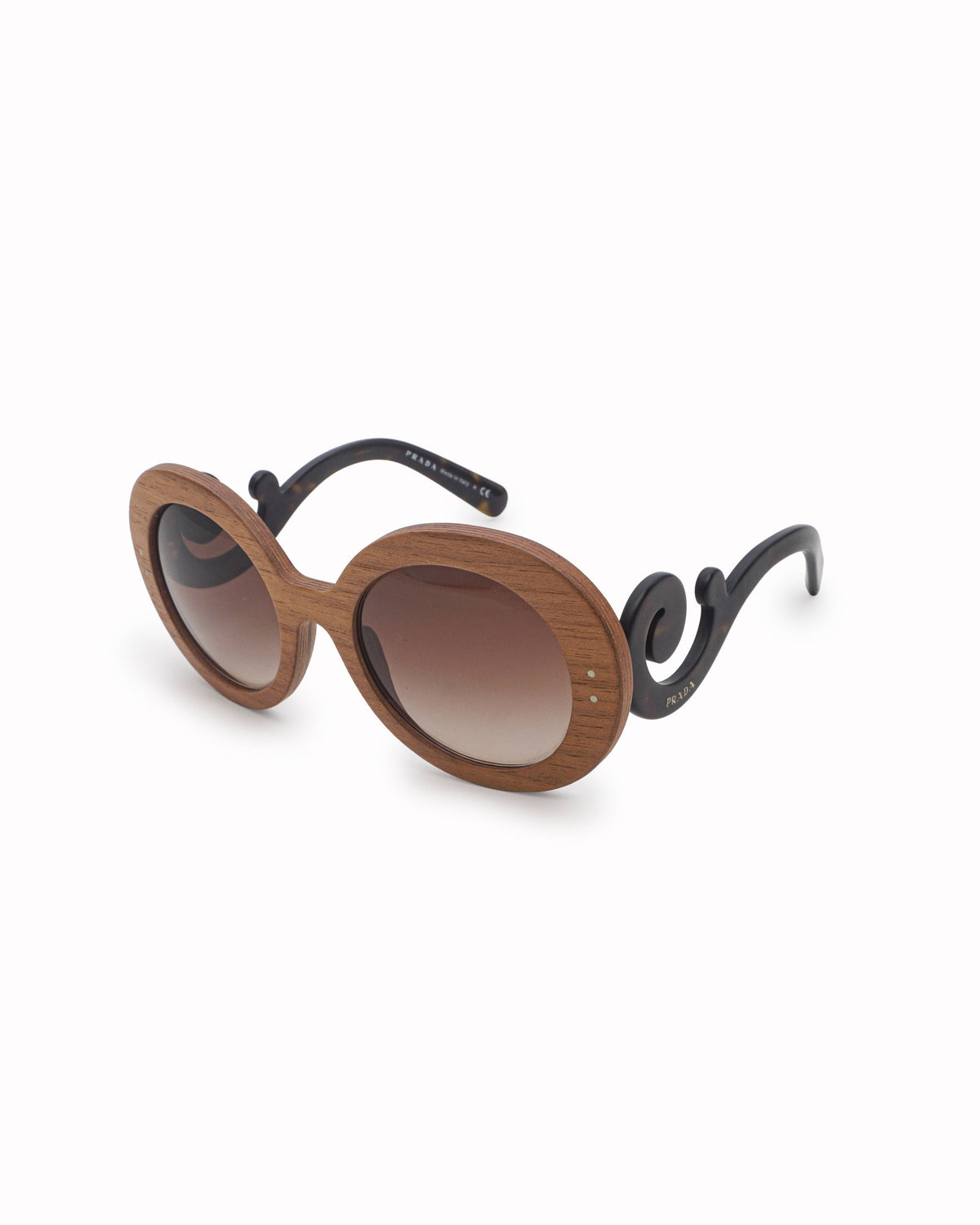 Prada Wood-Effect Acetate Minimal Baroque Oversized Sunglasses